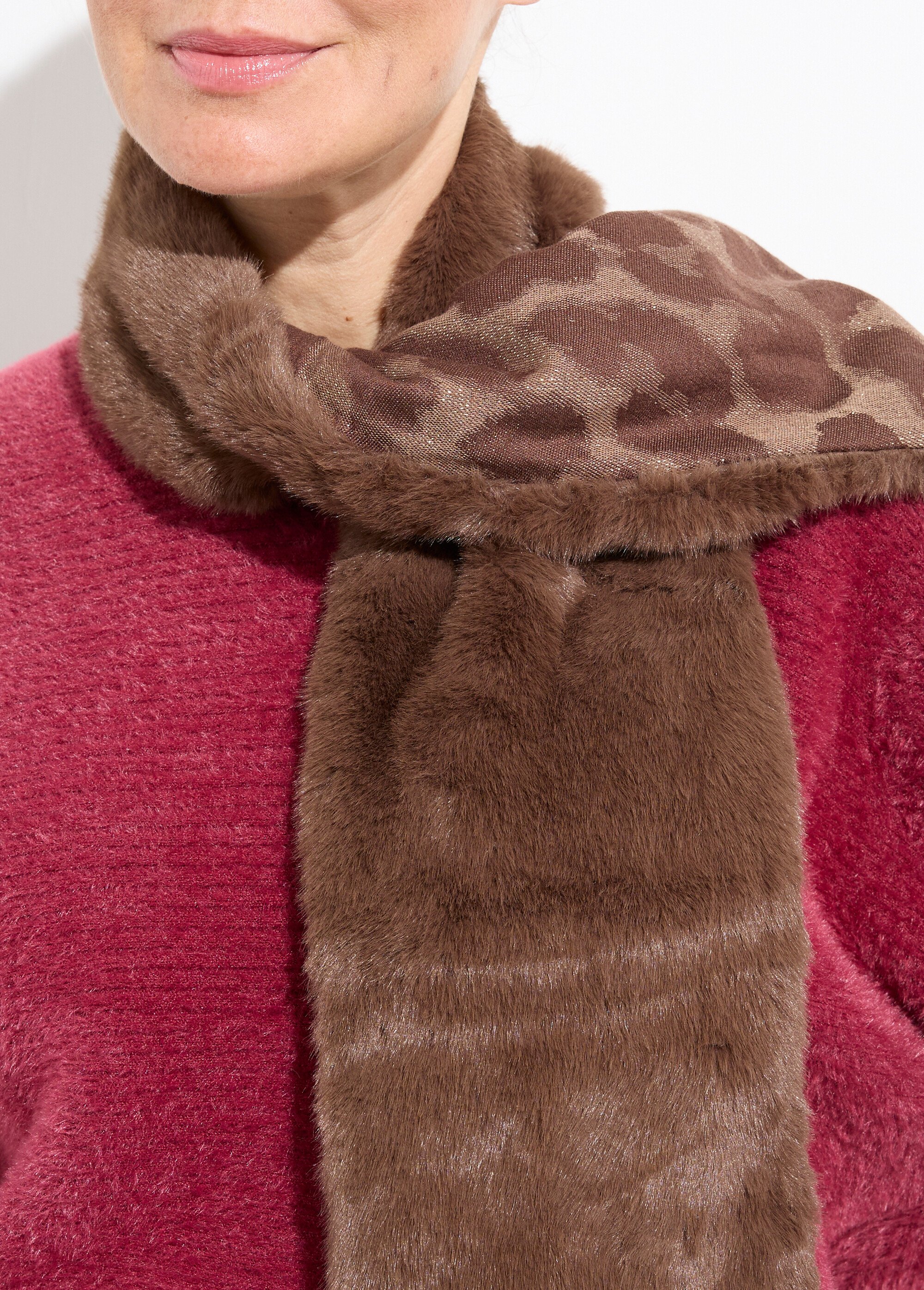 Echarpe fausse fourrure, envers léopard Femme Marron TOPTD9-4 DE1