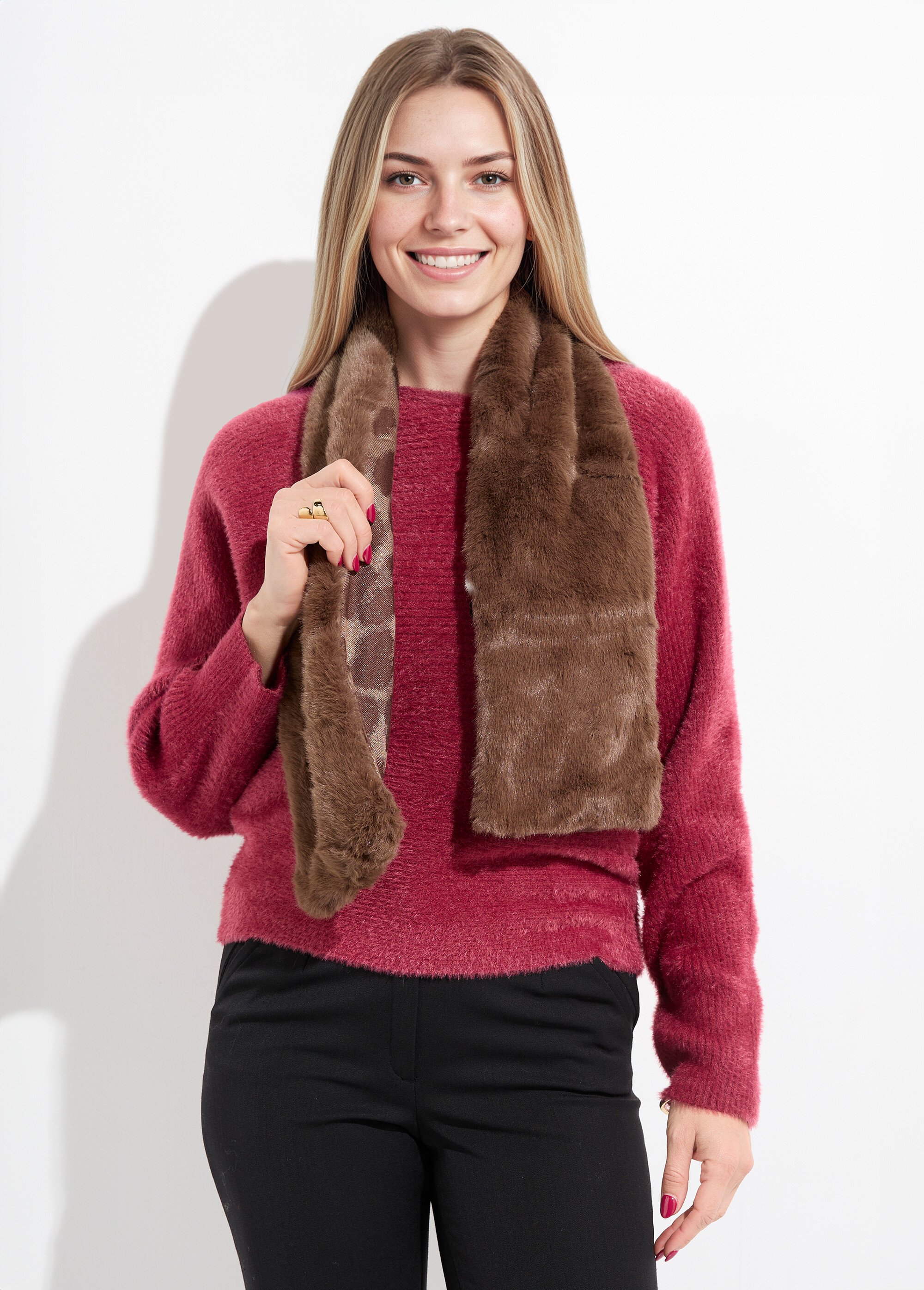 Echarpe fausse fourrure, envers léopard Femme Marron TOPTD9-4 FA1