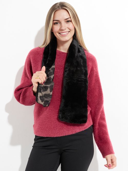 Echarpe fausse fourrure, envers léopard Femme Noir TOPTD9-4 FA1