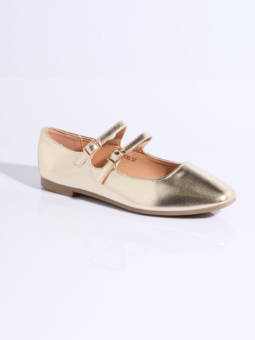 Ballerines plates bout carré, double bride Femme Doré LBS-BSHX9130 FA1