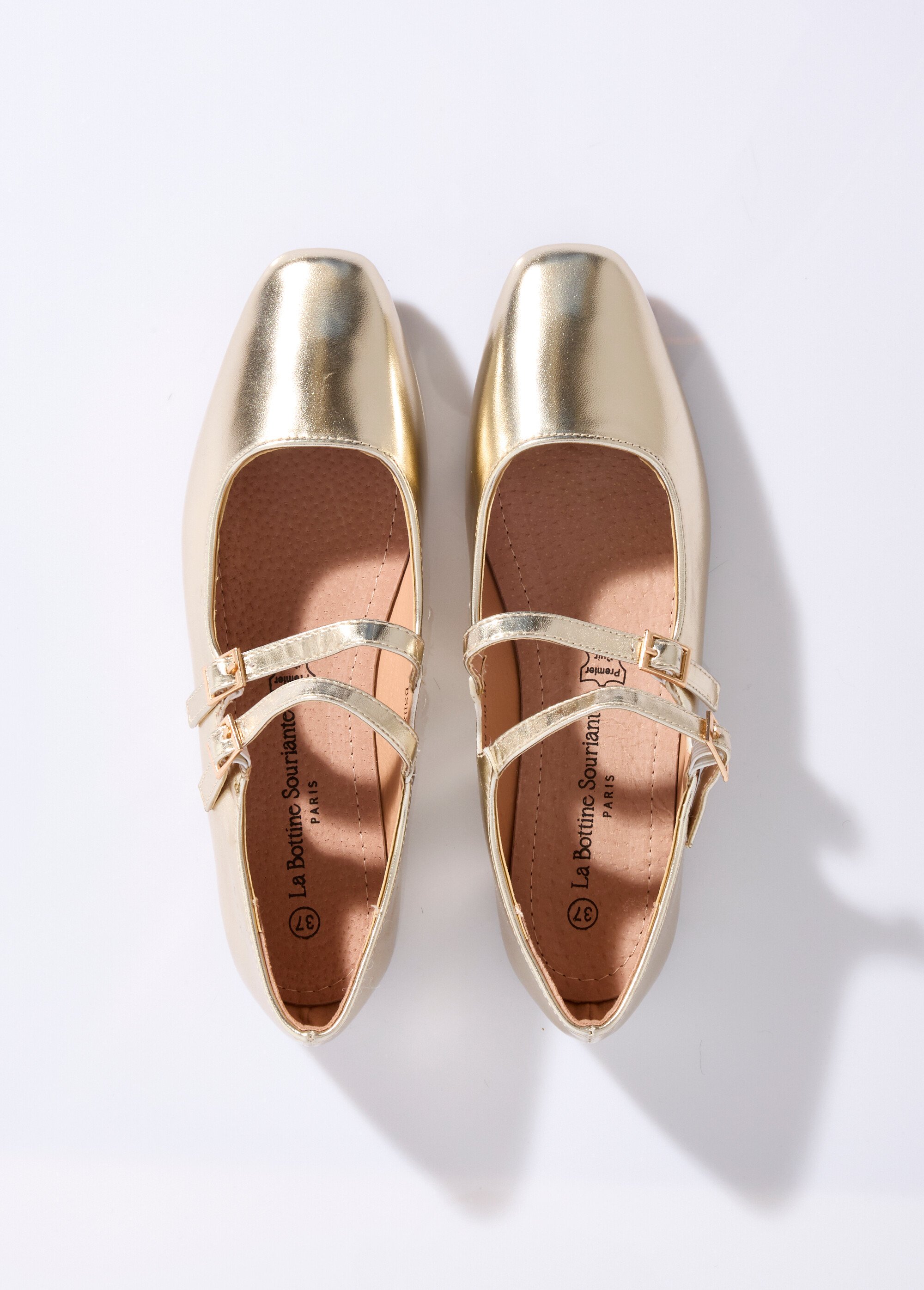 Ballerines plates bout carré, double bride Femme Doré LBS-BSHX9130 OV1