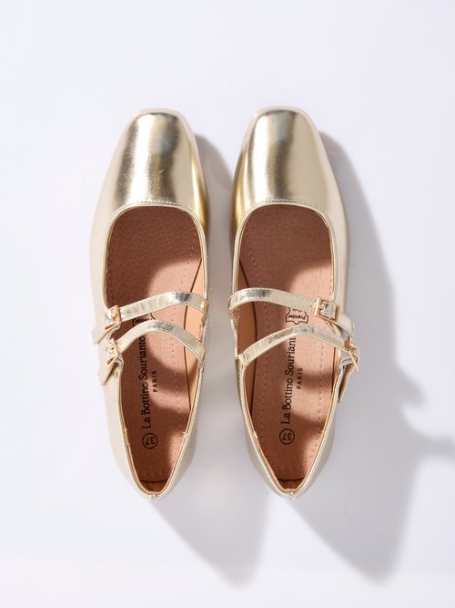 Ballerines plates bout carré, double bride Femme Doré LBS-BSHX9130 OV1
