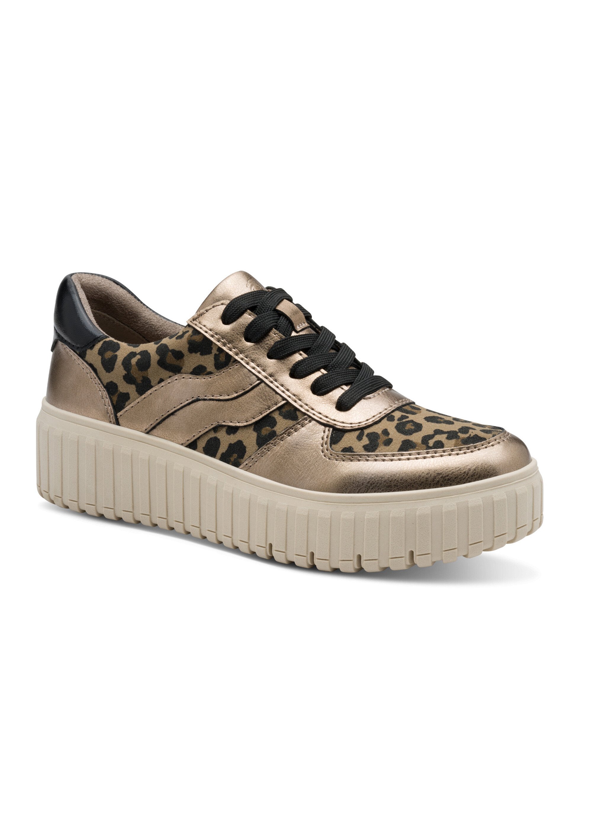 Baskets compensées bimatières à lacets Femme Noir JAN82366645 FA1