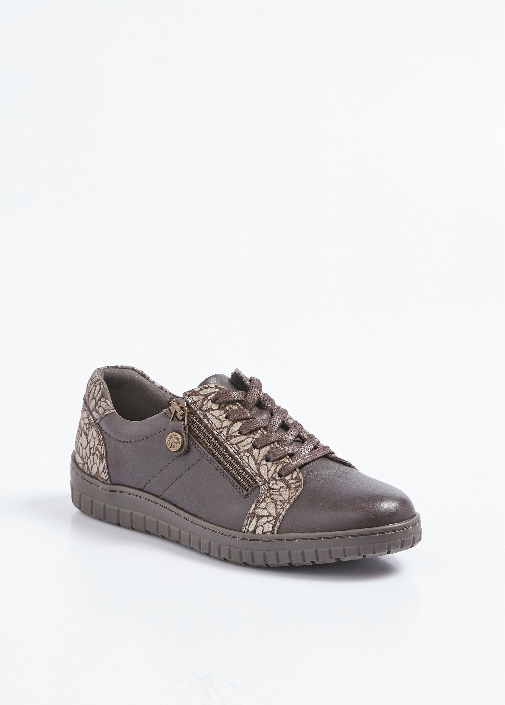 Baskets largeur confort lacées et zippées Femme Marron ORAURE FA1