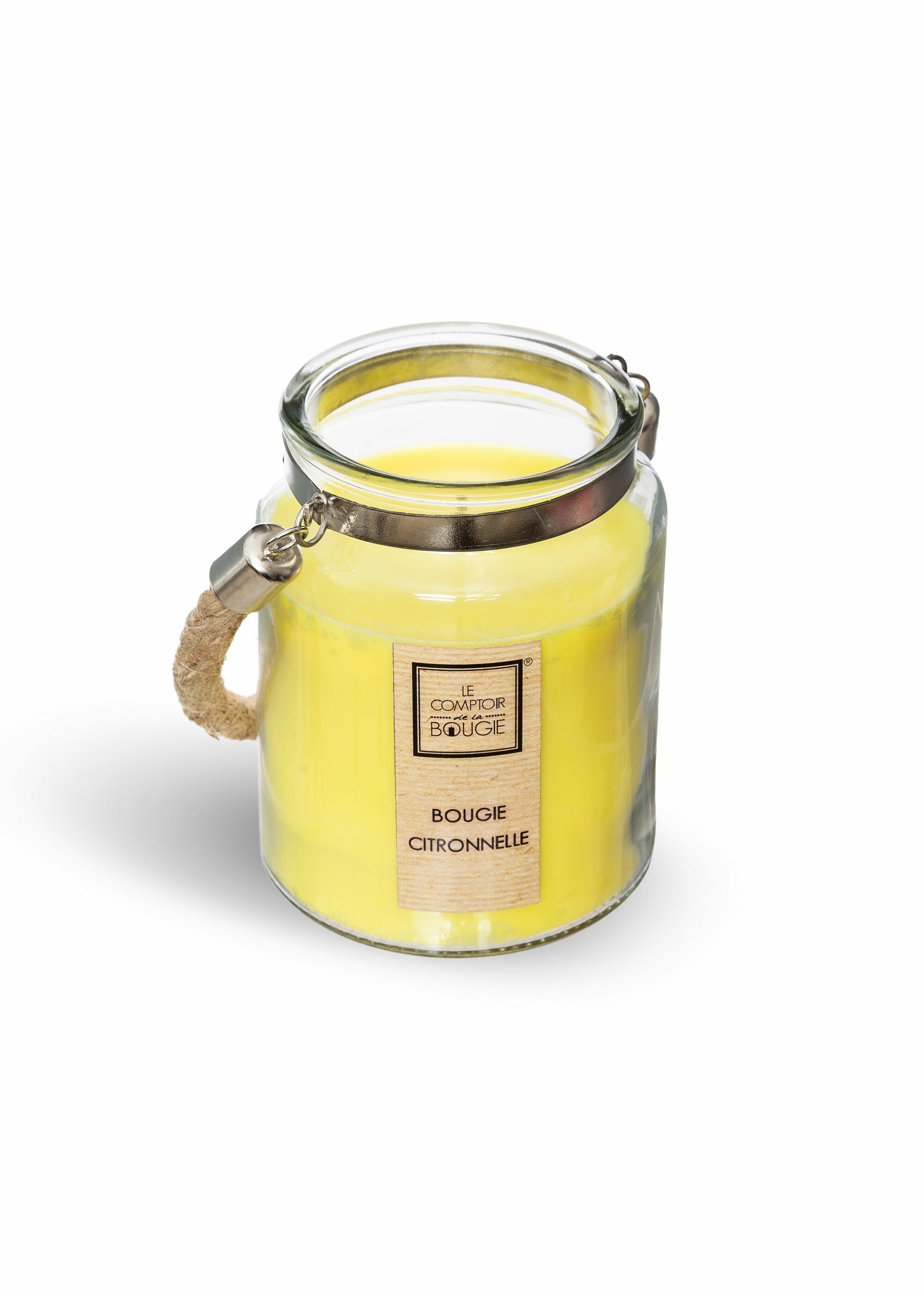 Bougie parfumée citronnelle anse corde JAUNE JJA-161752 DE1