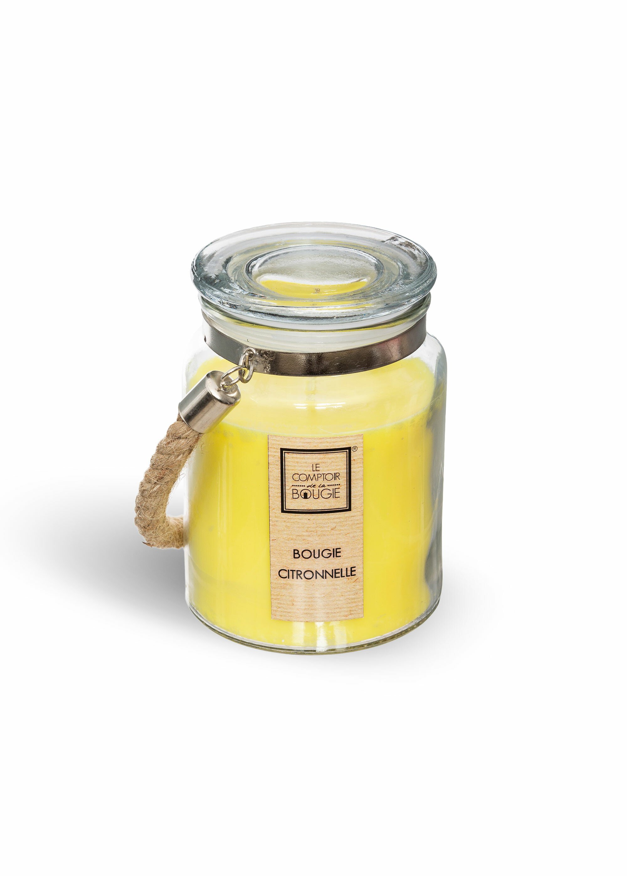 Bougie parfumée citronnelle anse corde JAUNE JJA-161752 FA1