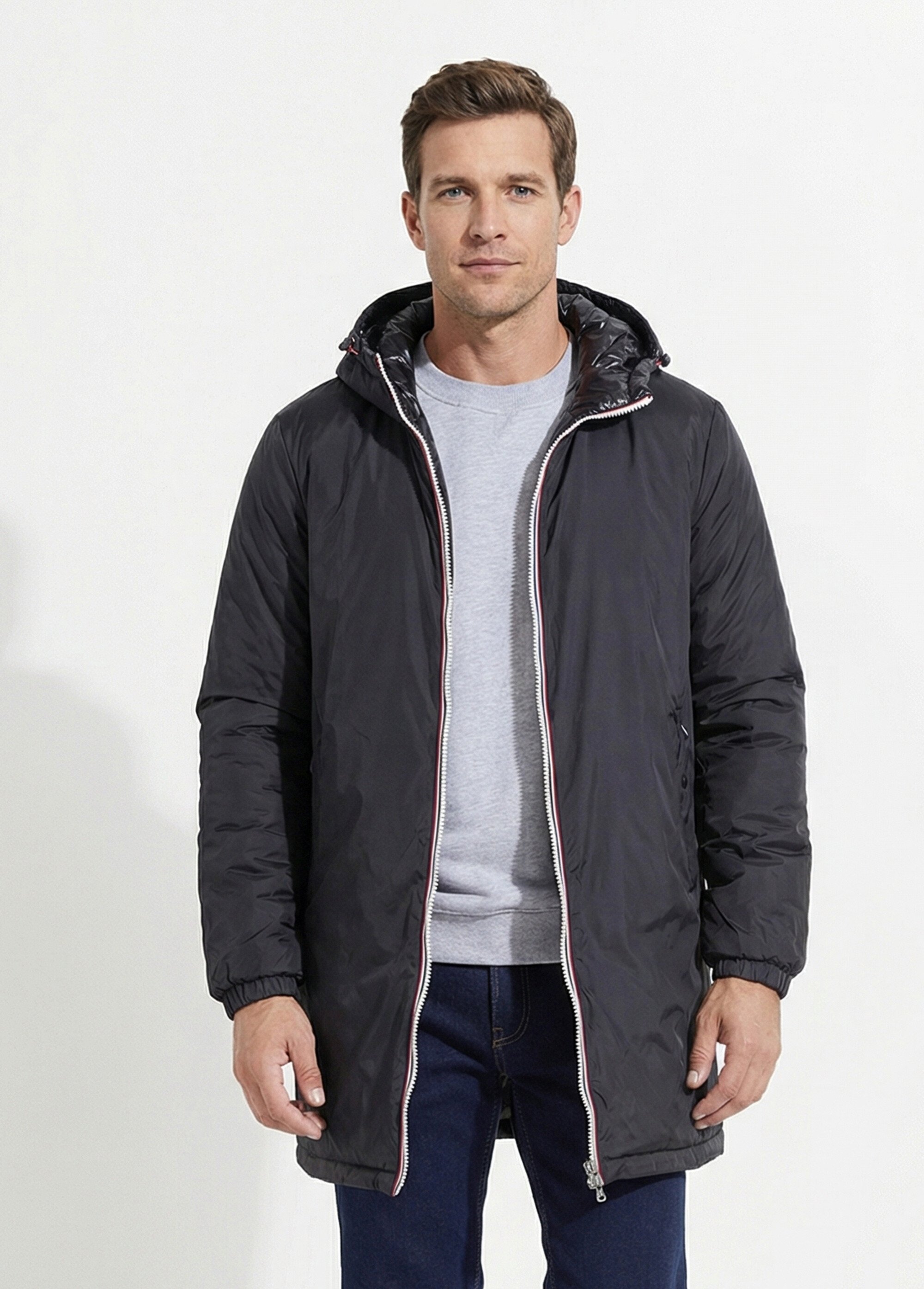 Doudoune longue réversible à capuche Homme Noir LAU5006 FA1