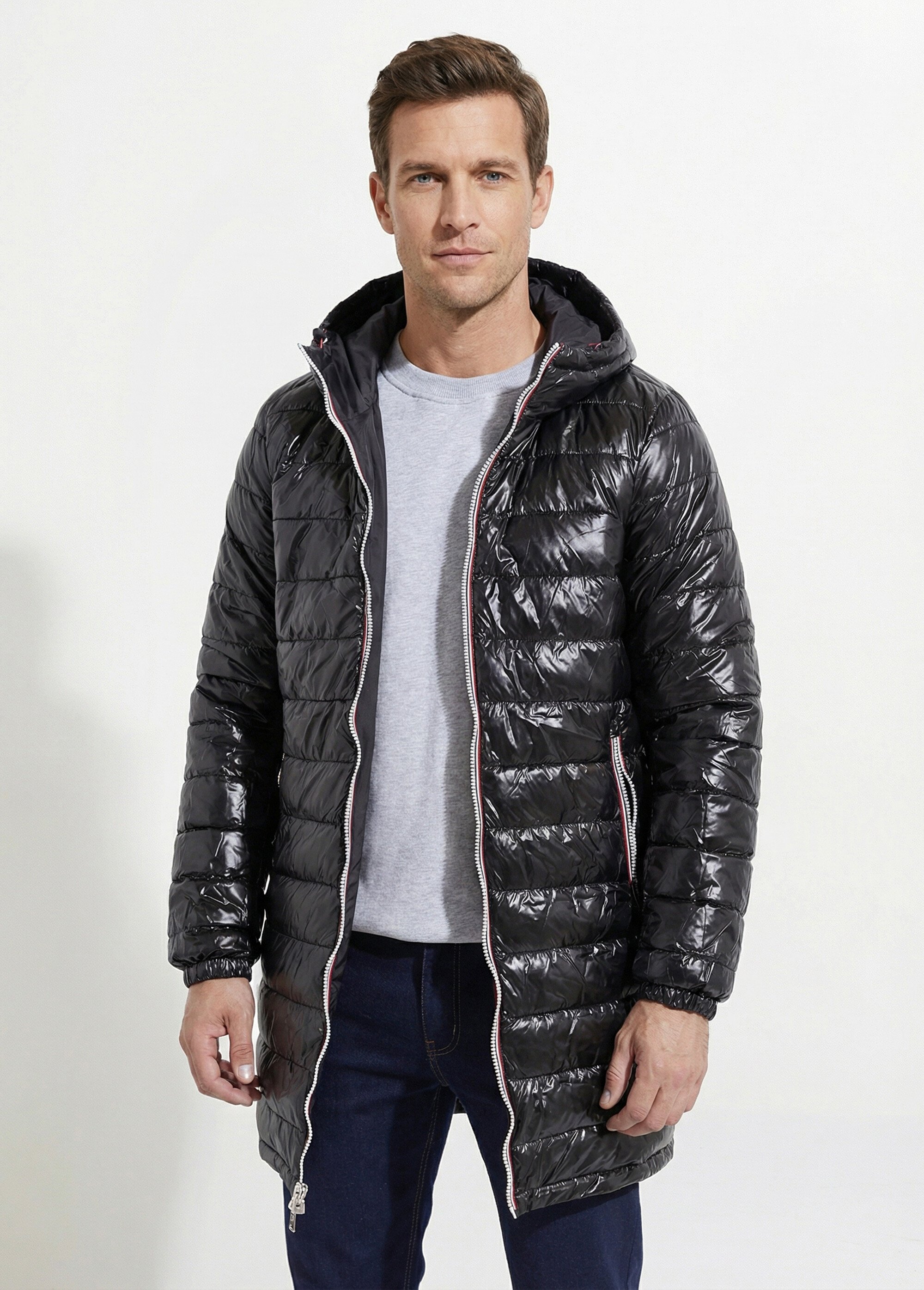 Doudoune longue réversible à capuche Homme Noir LAU5006 FA2