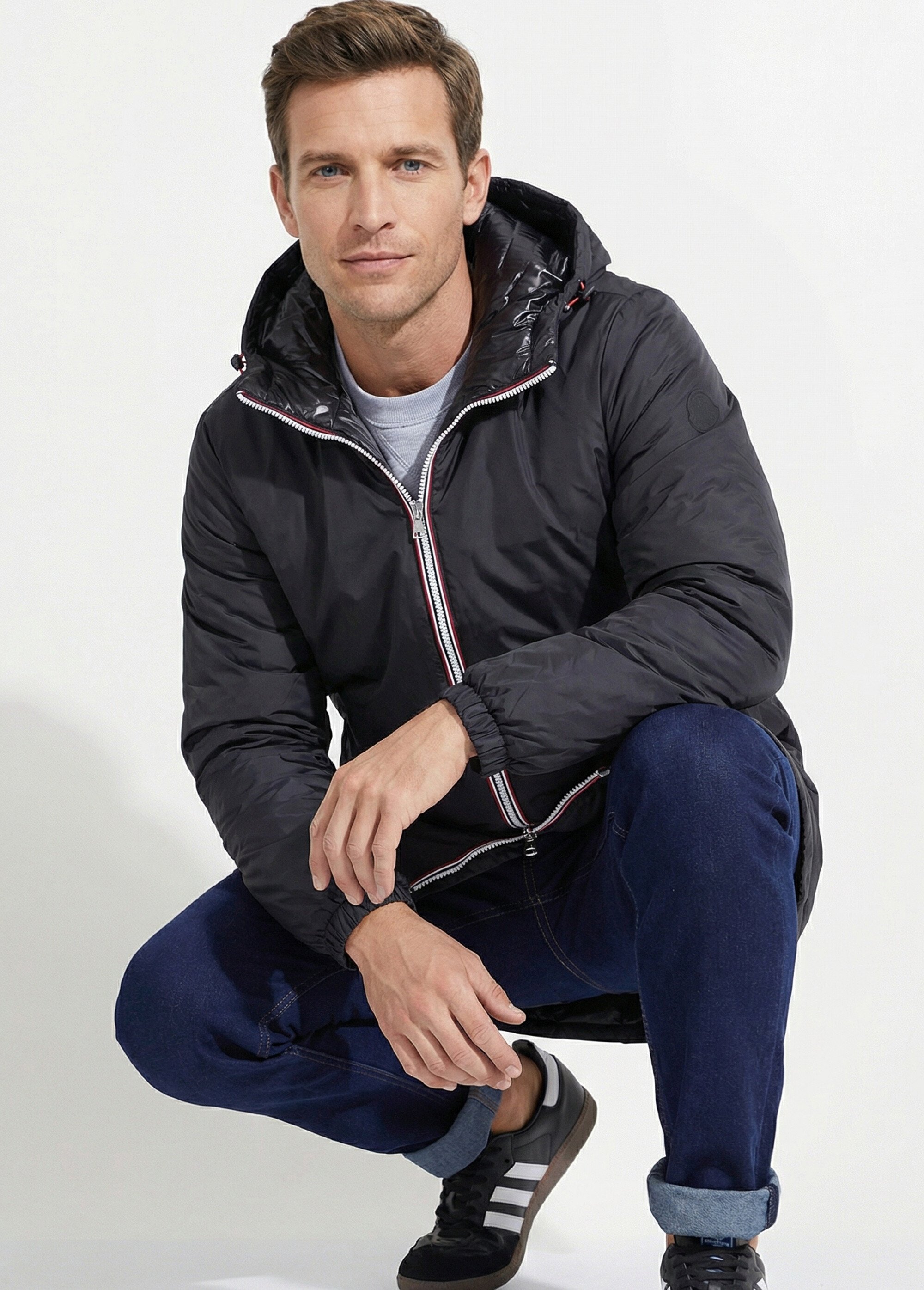 Doudoune longue réversible à capuche Homme Noir LAU5006 MV1