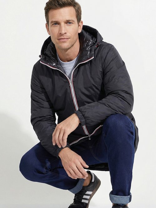Doudoune longue réversible à capuche Homme Noir LAU5006 MV1