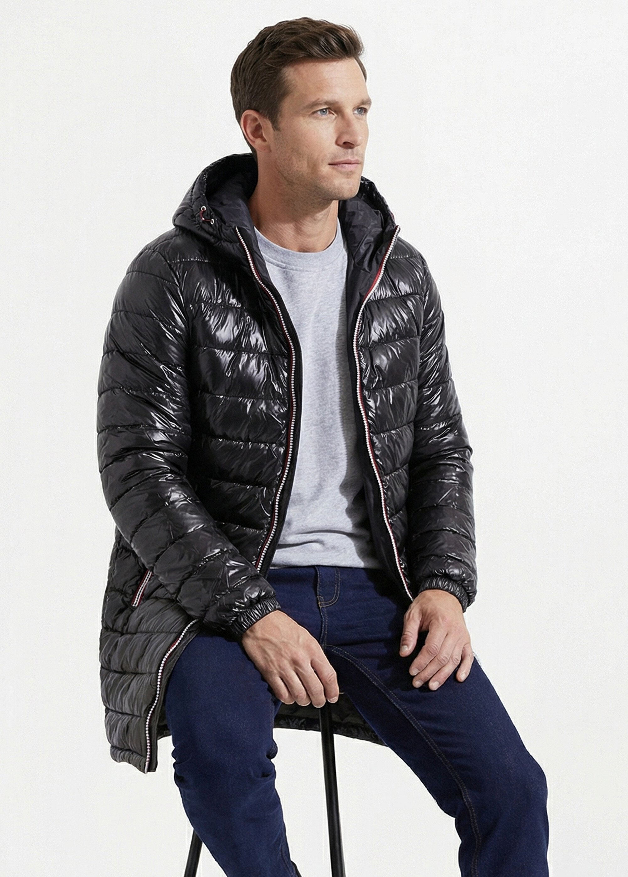 Doudoune longue réversible à capuche Homme Noir LAU5006 MV2