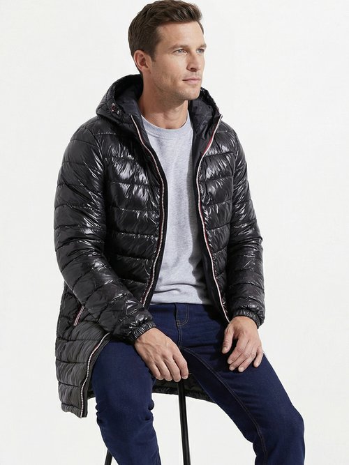 Doudoune longue réversible à capuche Homme Noir LAU5006 MV2