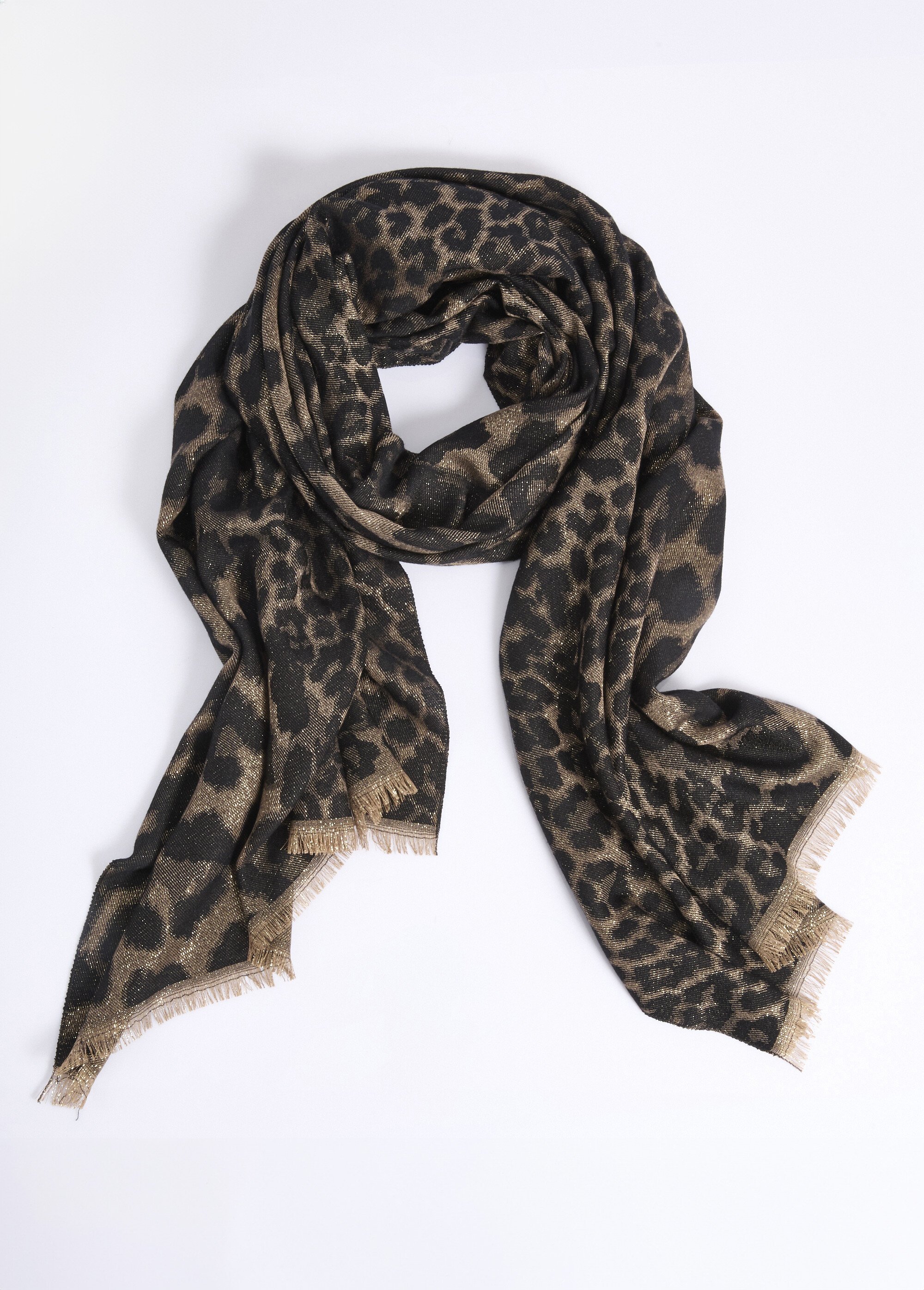 Echarpe fine motif animalier métallisé Femme Noir TOPJC25299 FA1
