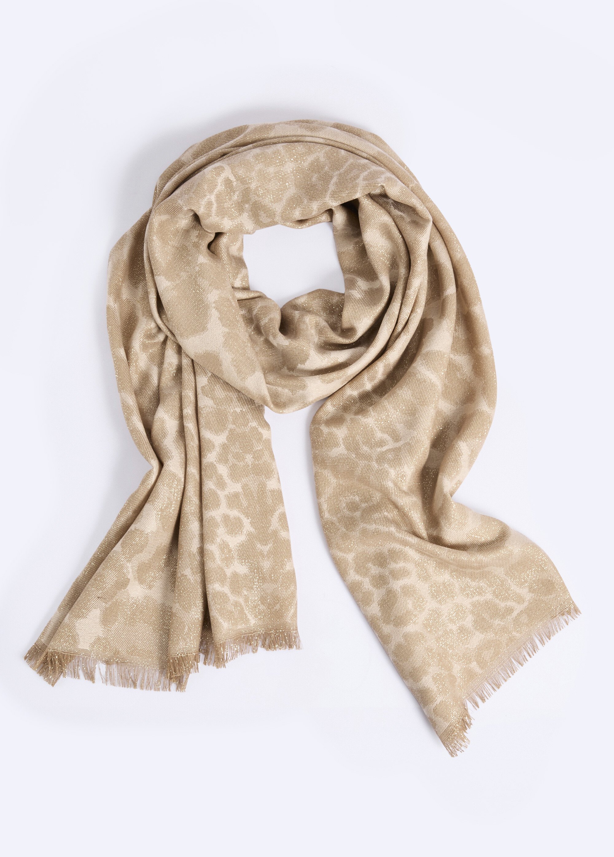 Echarpe fine motif animalier métallisé Femme Beige TOPJC25299 FA1