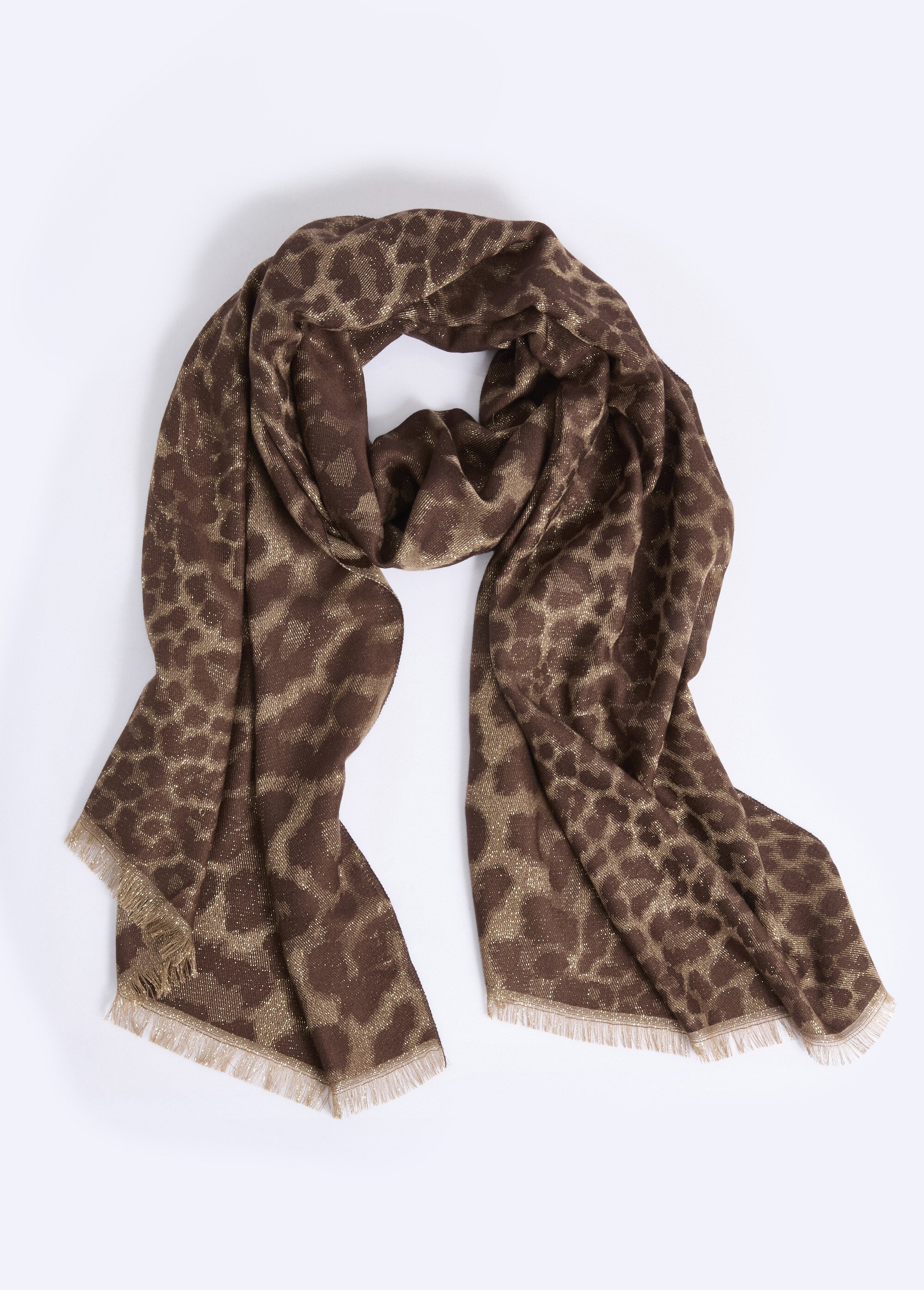 Echarpe fine motif animalier métallisé Femme Marron TOPJC25299 FA1