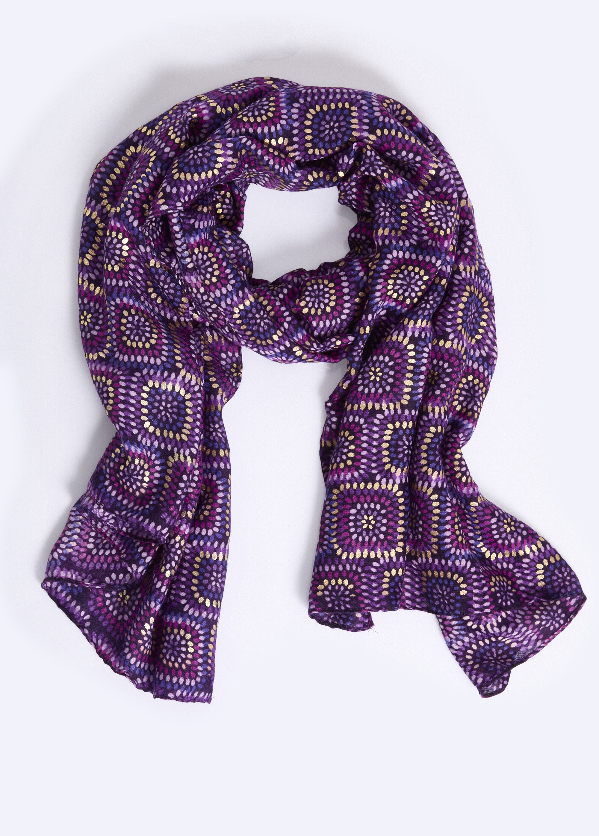 Foulard motif carrés ethniques Femme Violet TOPJC23070 FA1