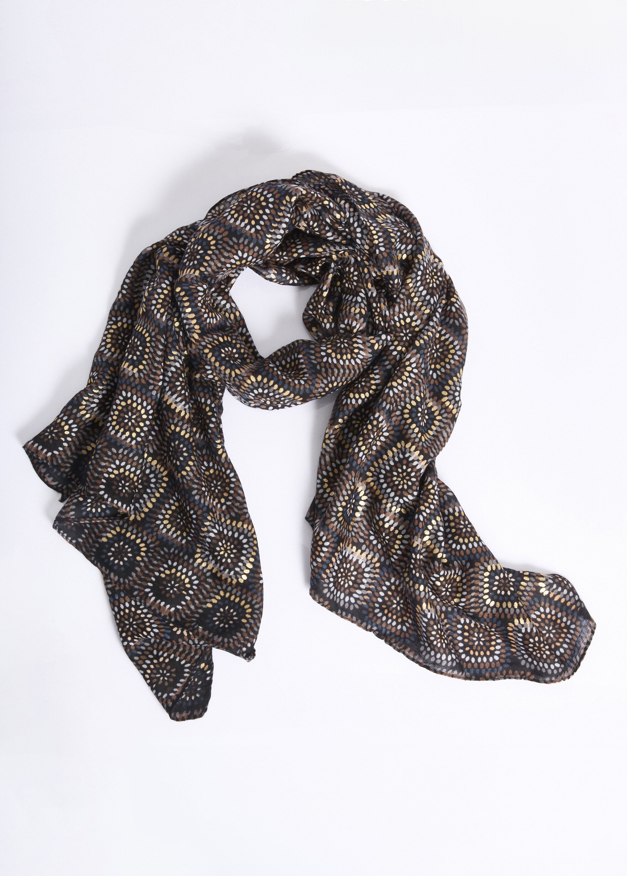Foulard motif carrés ethniques Femme Noir TOPJC23070 FA1