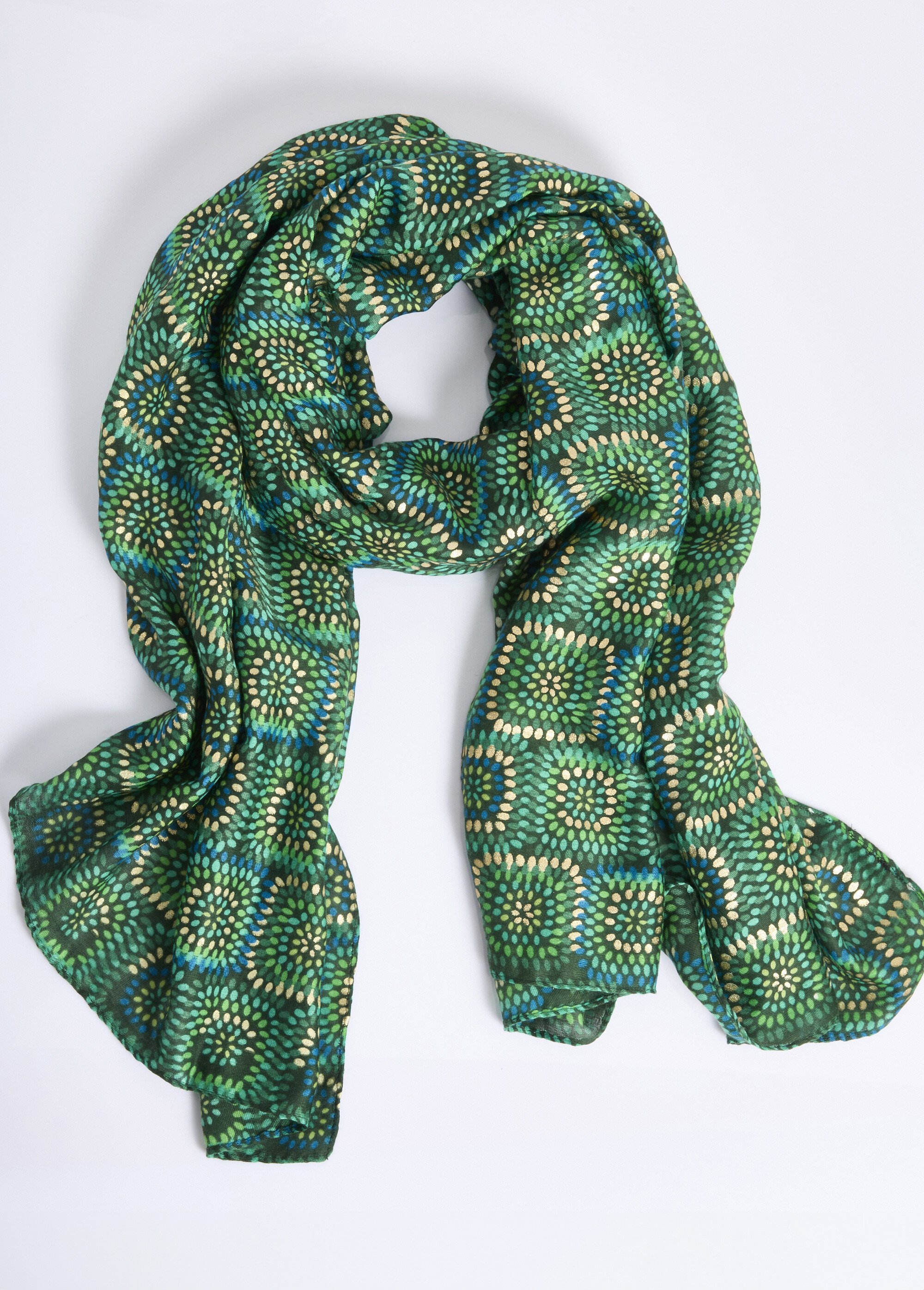 Foulard motif carrés ethniques Femme Vert TOPJC23070 FA1