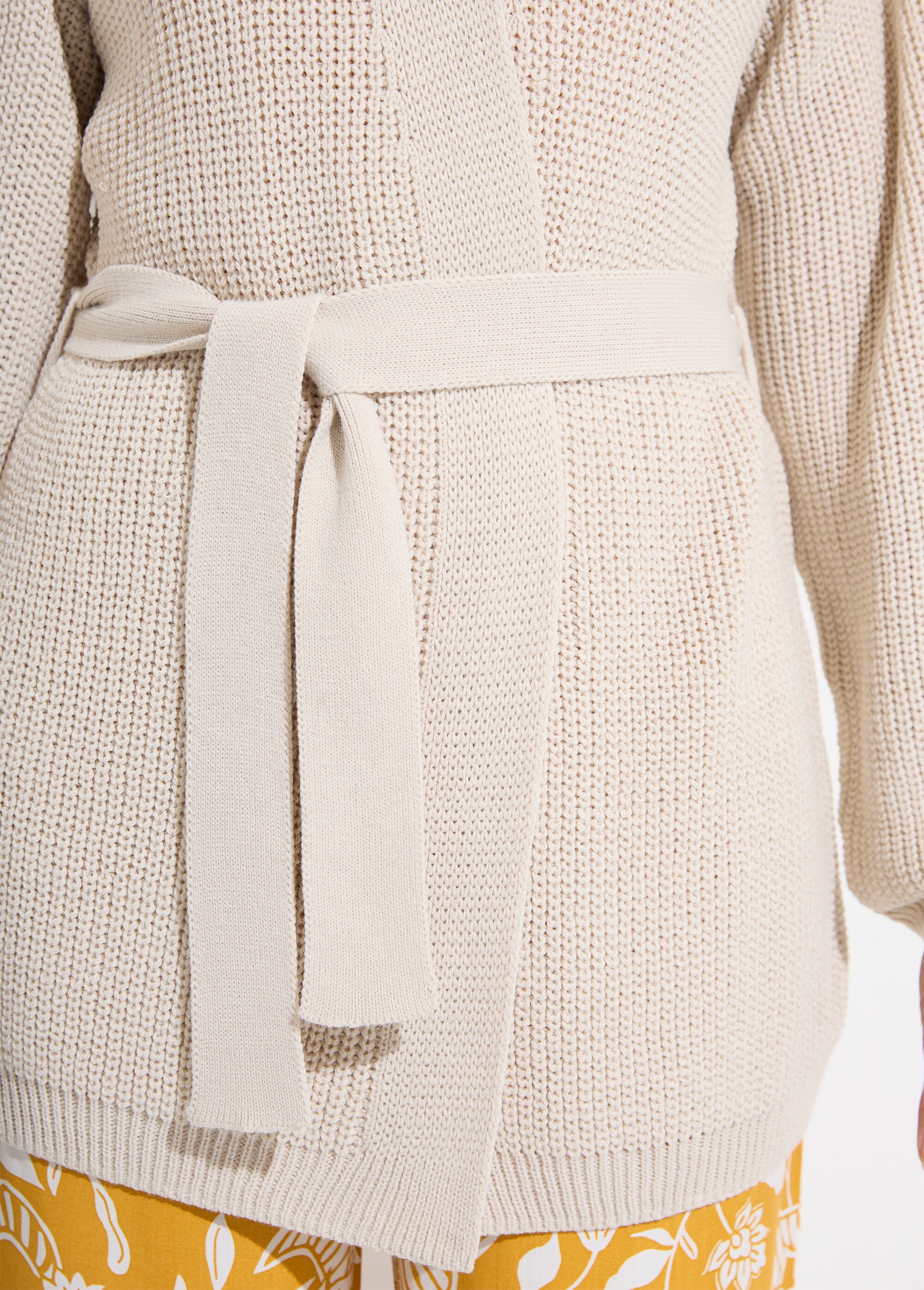 Gilet long uni bord à bord maille perlée Femme Beige SEDA DE2