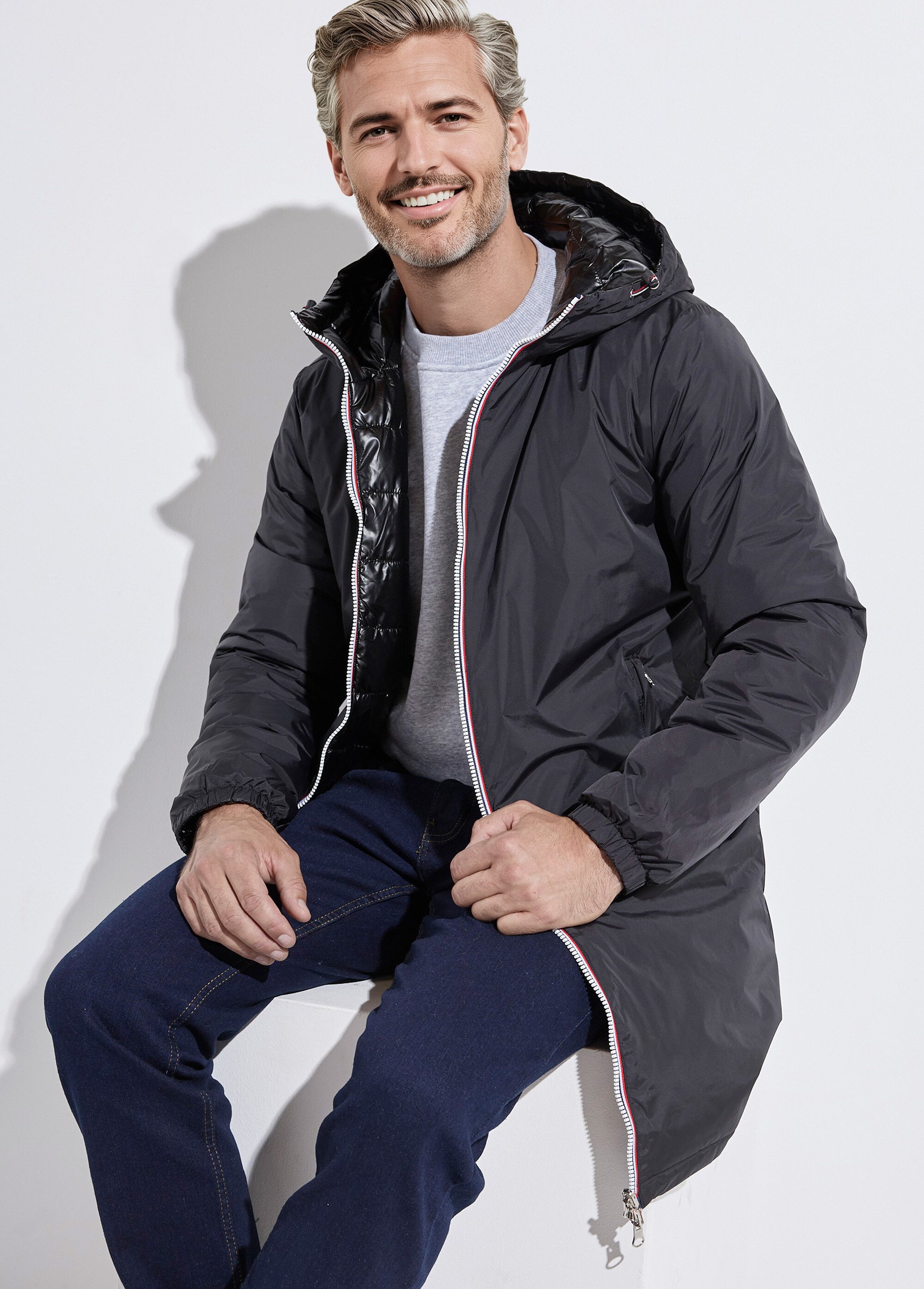 Doudoune longue réversible à capuche