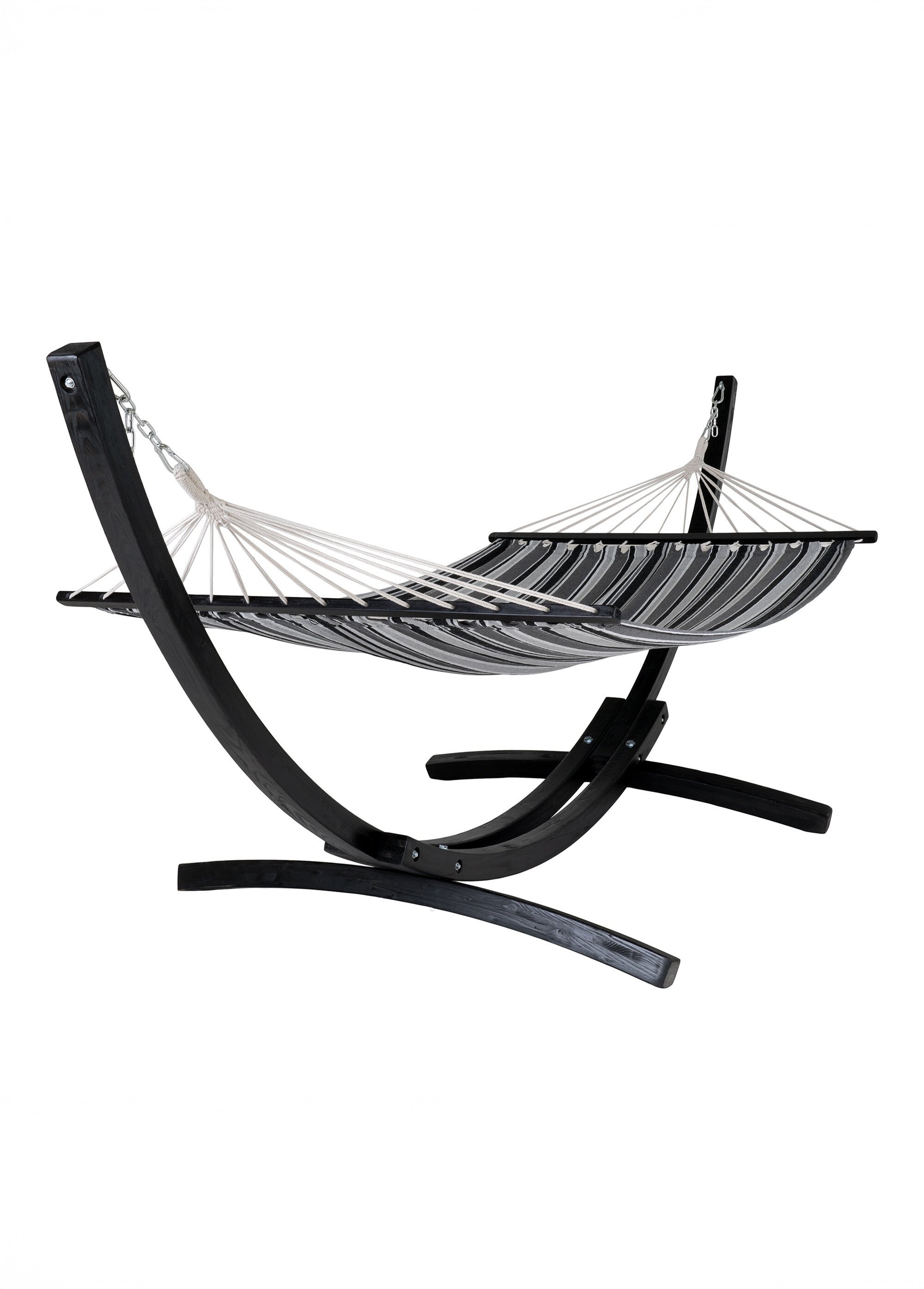 Hamac structure bois mélèze, toile rayée GRIS HN-7801150 FA1
