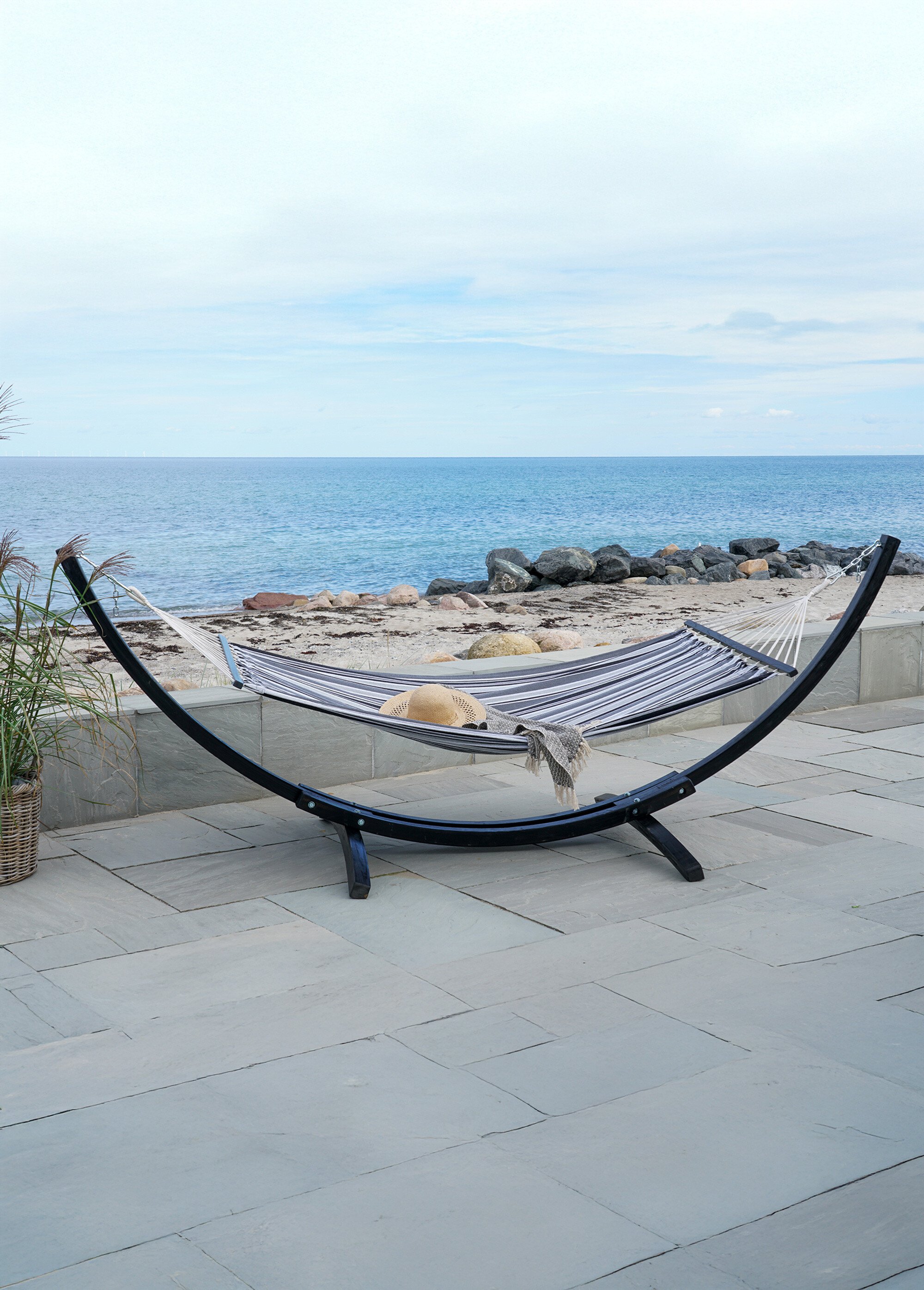 Hamac structure bois mélèze, toile rayée GRIS HN-7801150 SI1