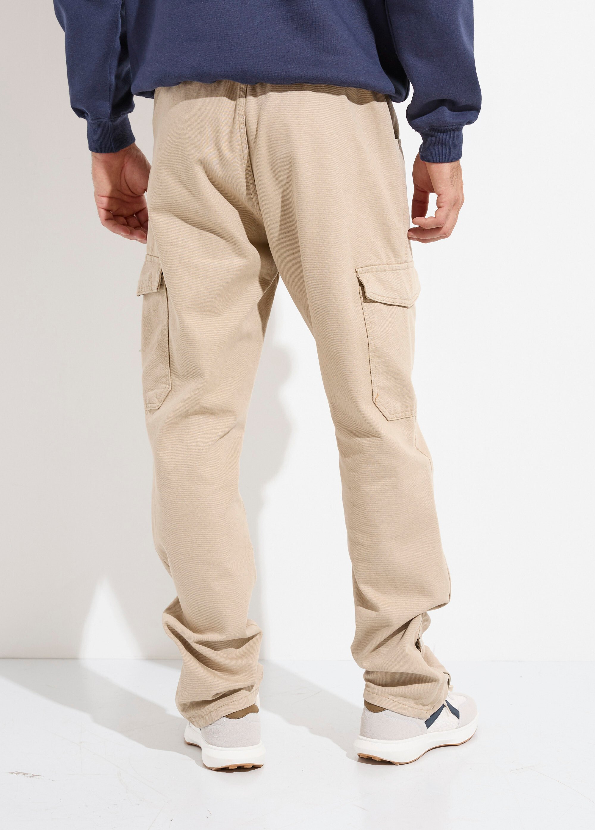 Jean cargo bas zippé, taille élastiquée Homme Beige IKAPANT546-2018 DO1