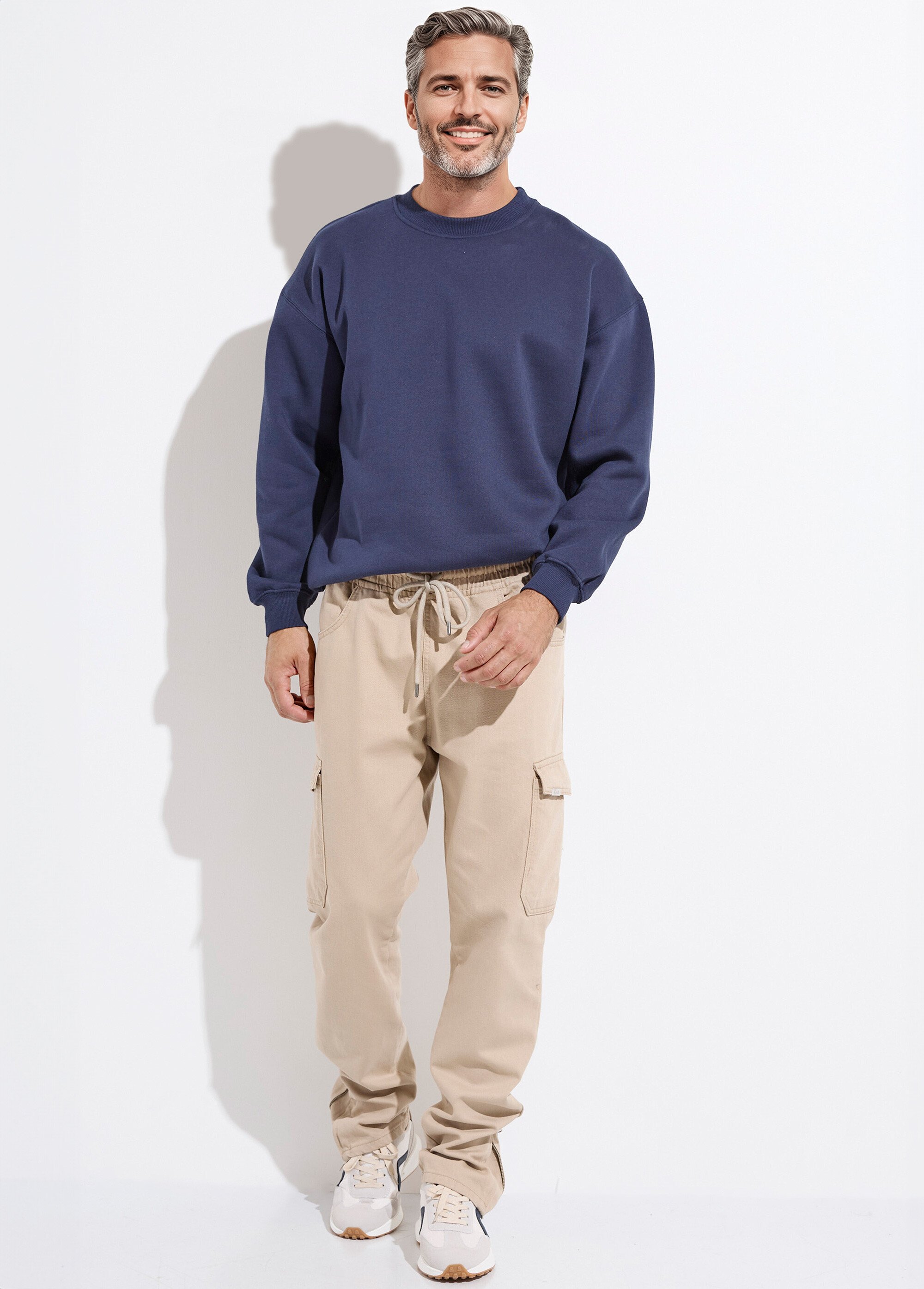 Jean cargo bas zippé, taille élastiquée Homme Beige IKAPANT546-2018 SF1
