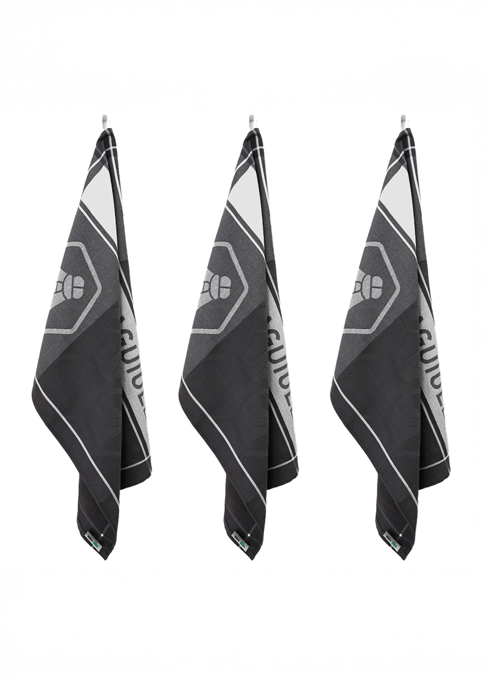 Lot de 3 torchons jacquard assortis, Miel 1N Noir 9270140 FA1