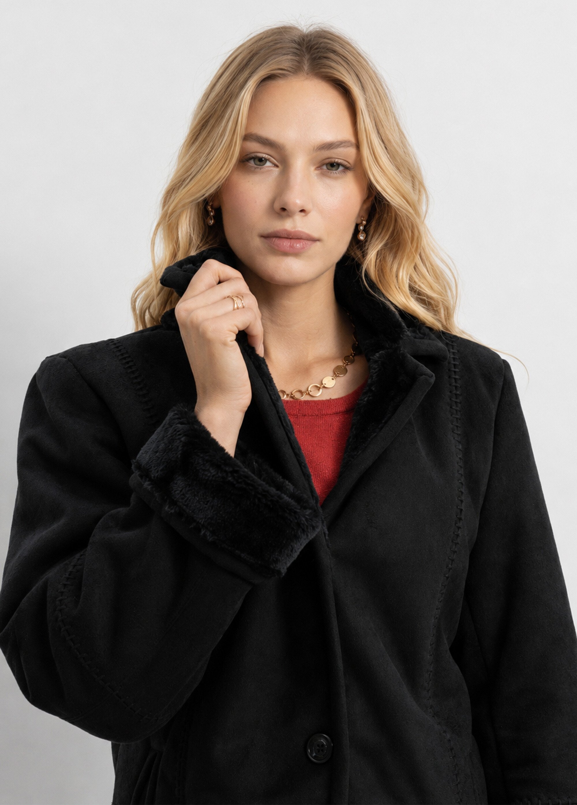 Manteau col tailleur façon peau lainée Femme Noir CHATEAUDUN DE1
