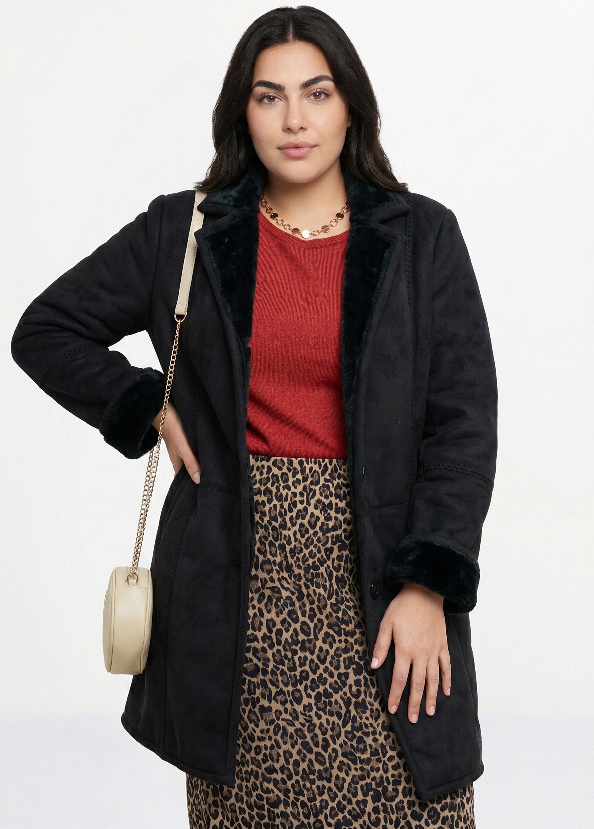 Manteau col tailleur façon peau lainée