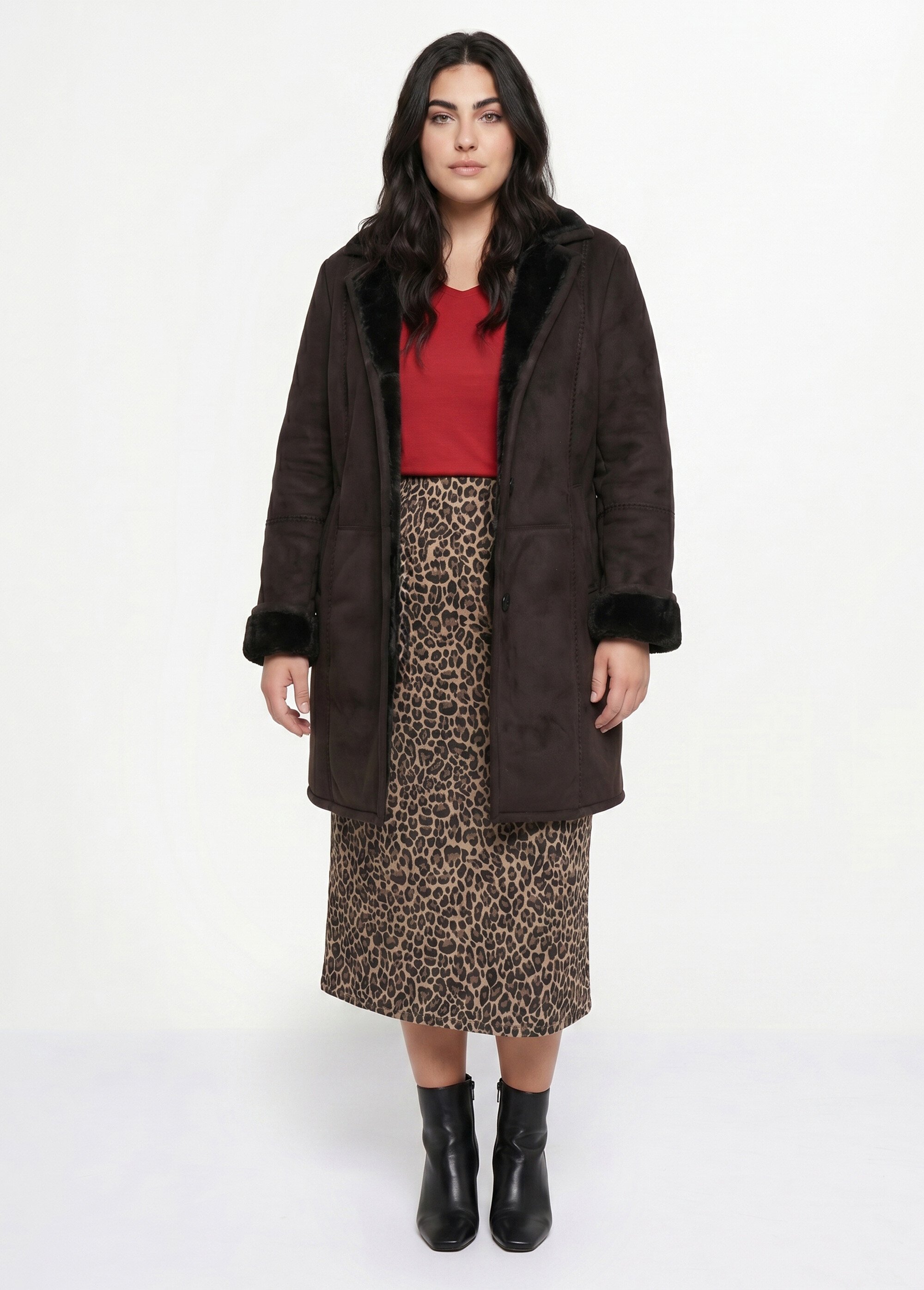 Manteau col tailleur façon peau lainée Femme Grande Taille Noir CHATEAUDUN SI1