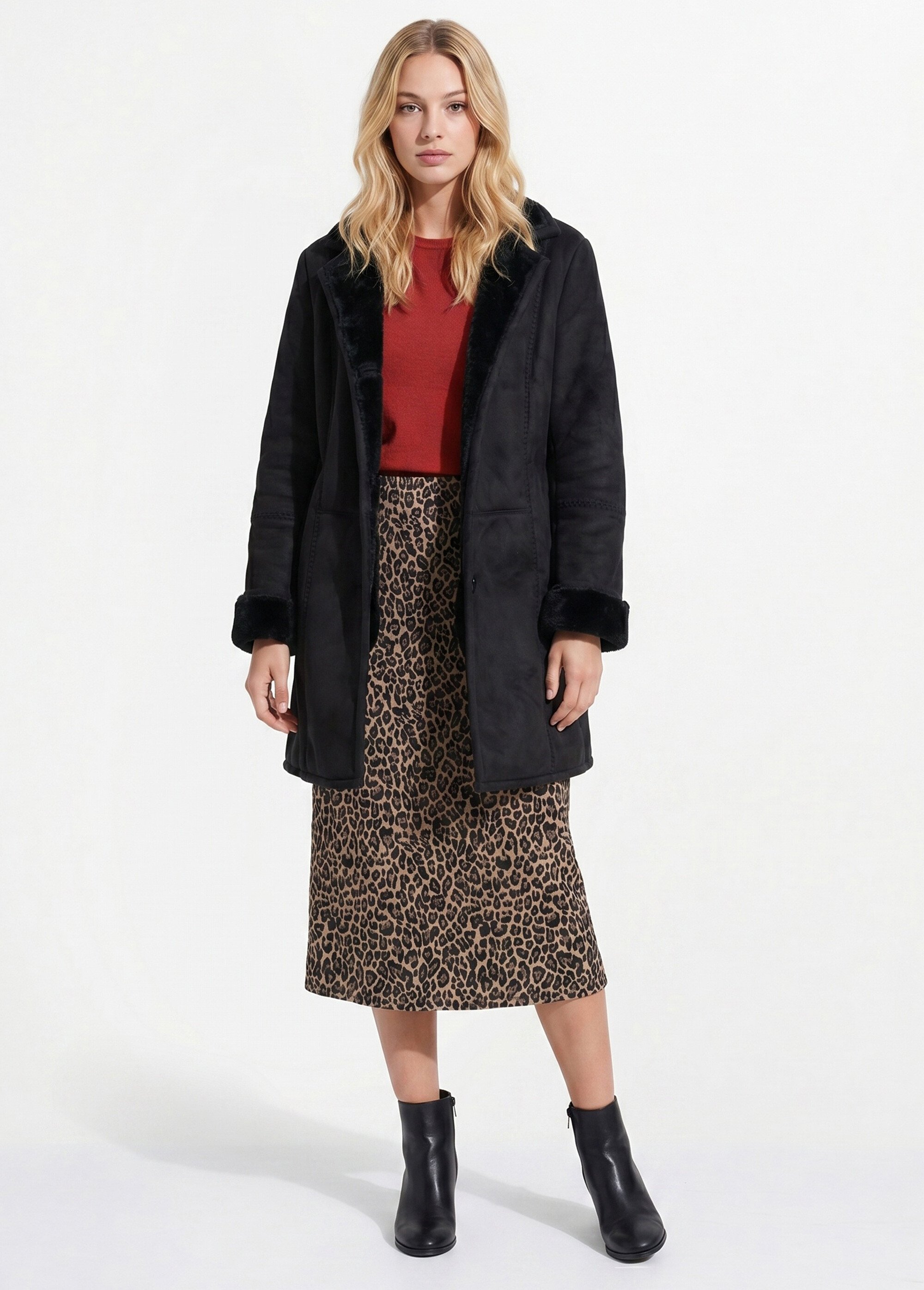 Manteau col tailleur façon peau lainée Femme Noir CHATEAUDUN SI1