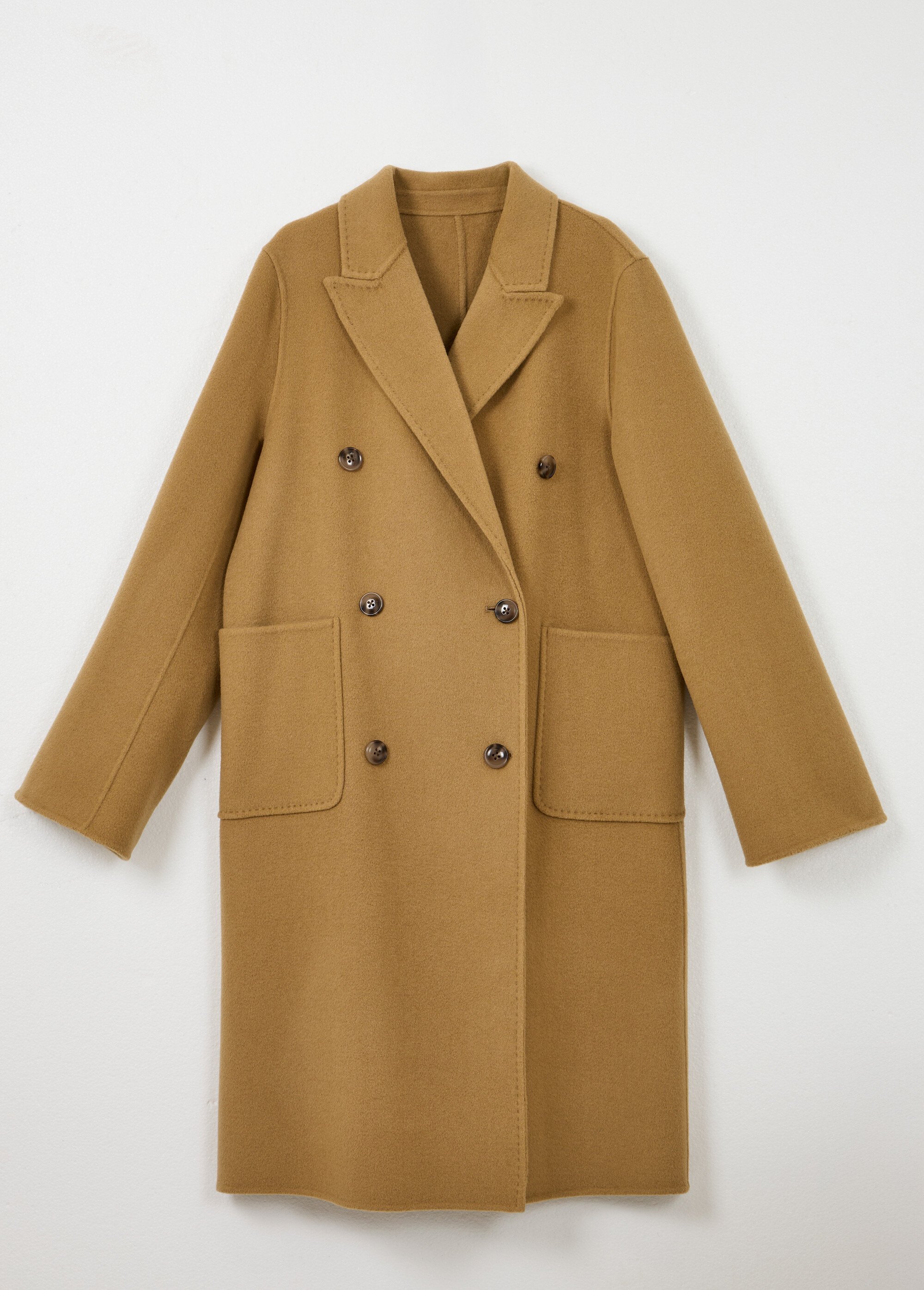 Manteau long drap de laine col tailleur Femme Beige TIAGO AP1