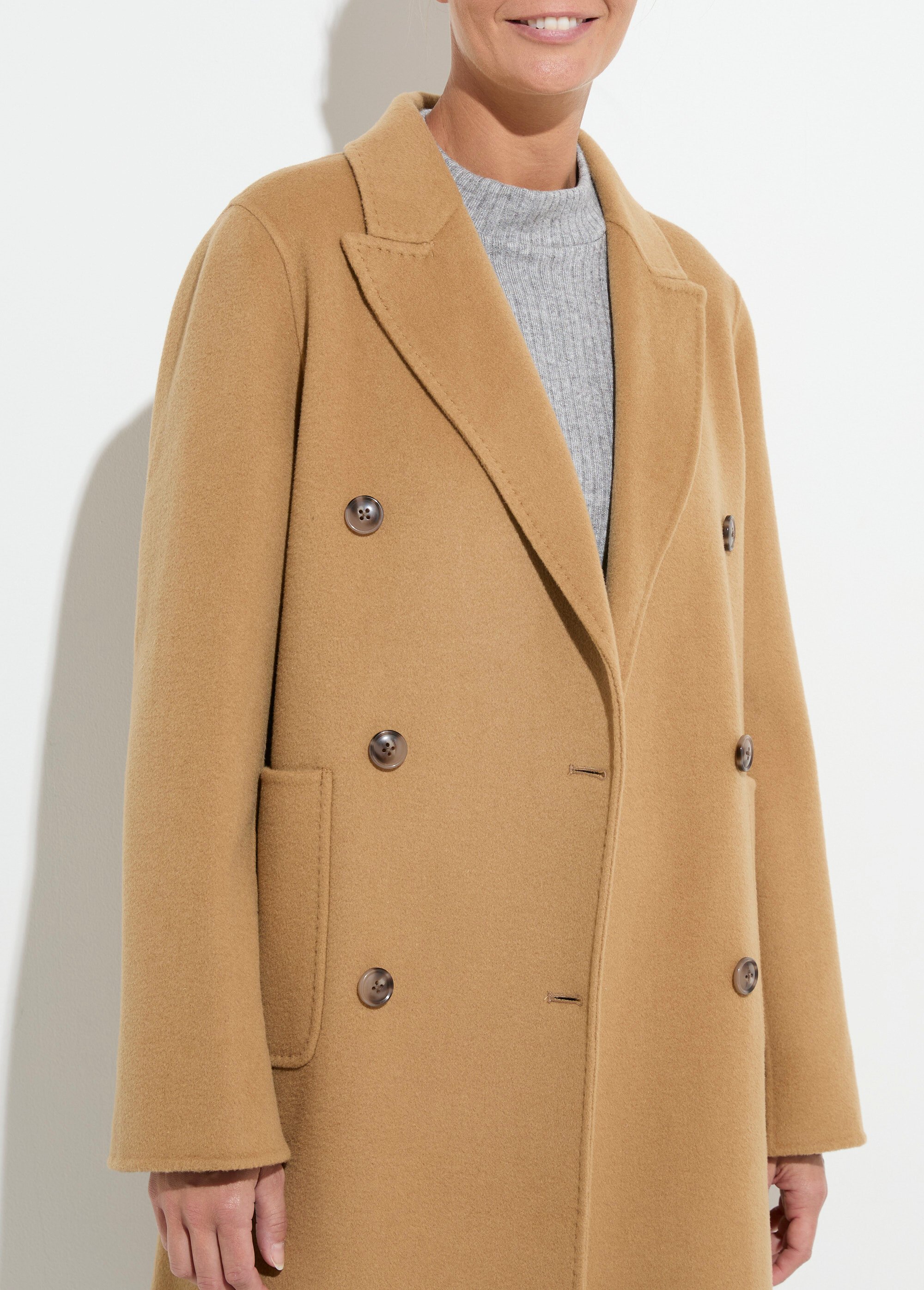 Manteau long drap de laine col tailleur Femme Beige TIAGO DE1
