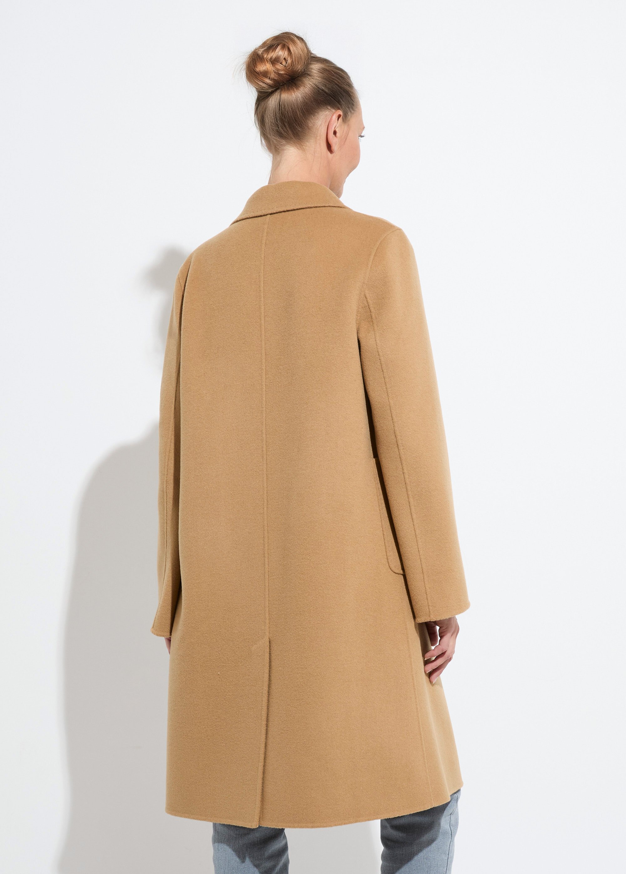 Manteau long drap de laine col tailleur Femme Beige TIAGO DO1