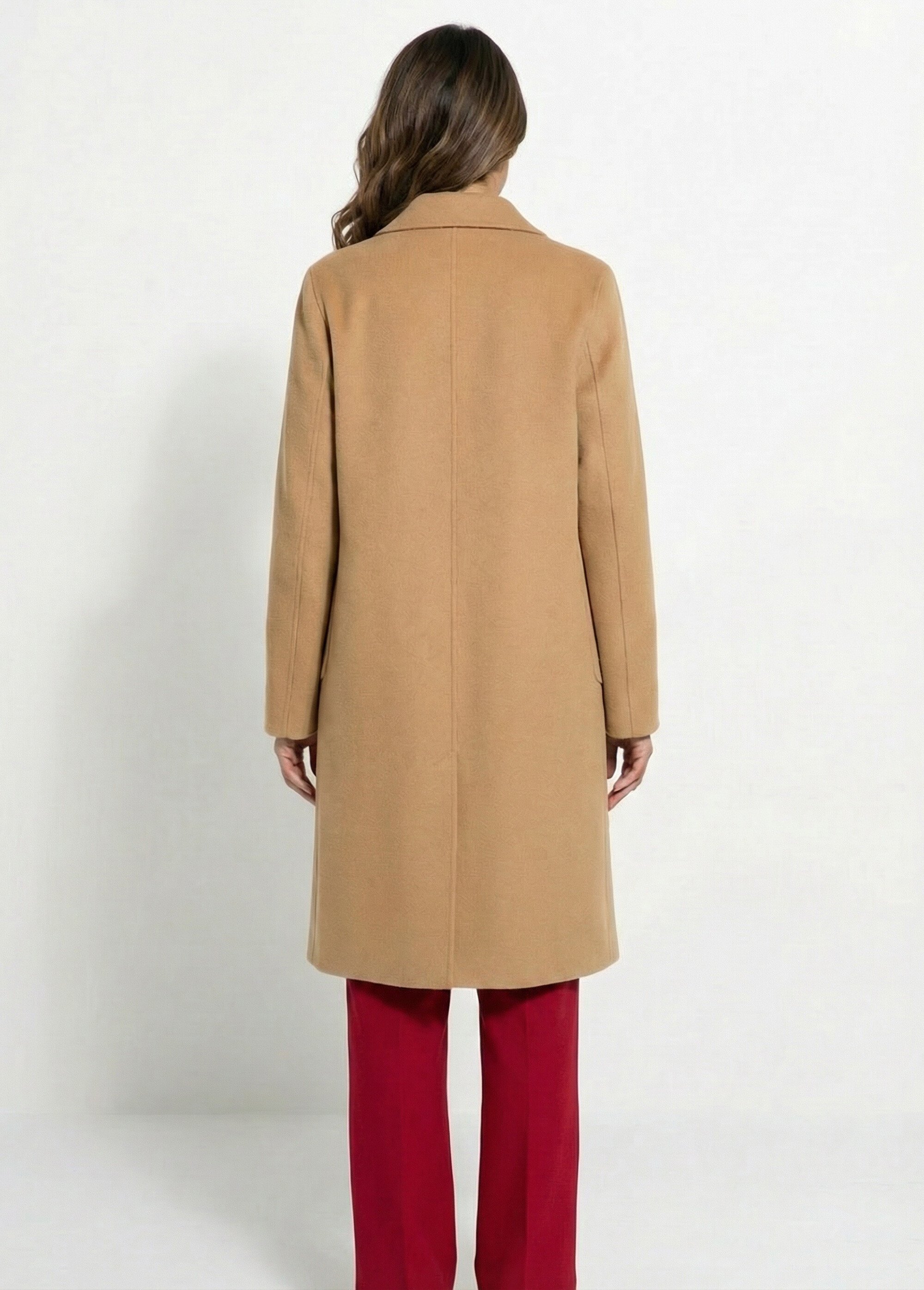 Manteau long drap de laine col tailleur Femme Marron TIAGO DO1