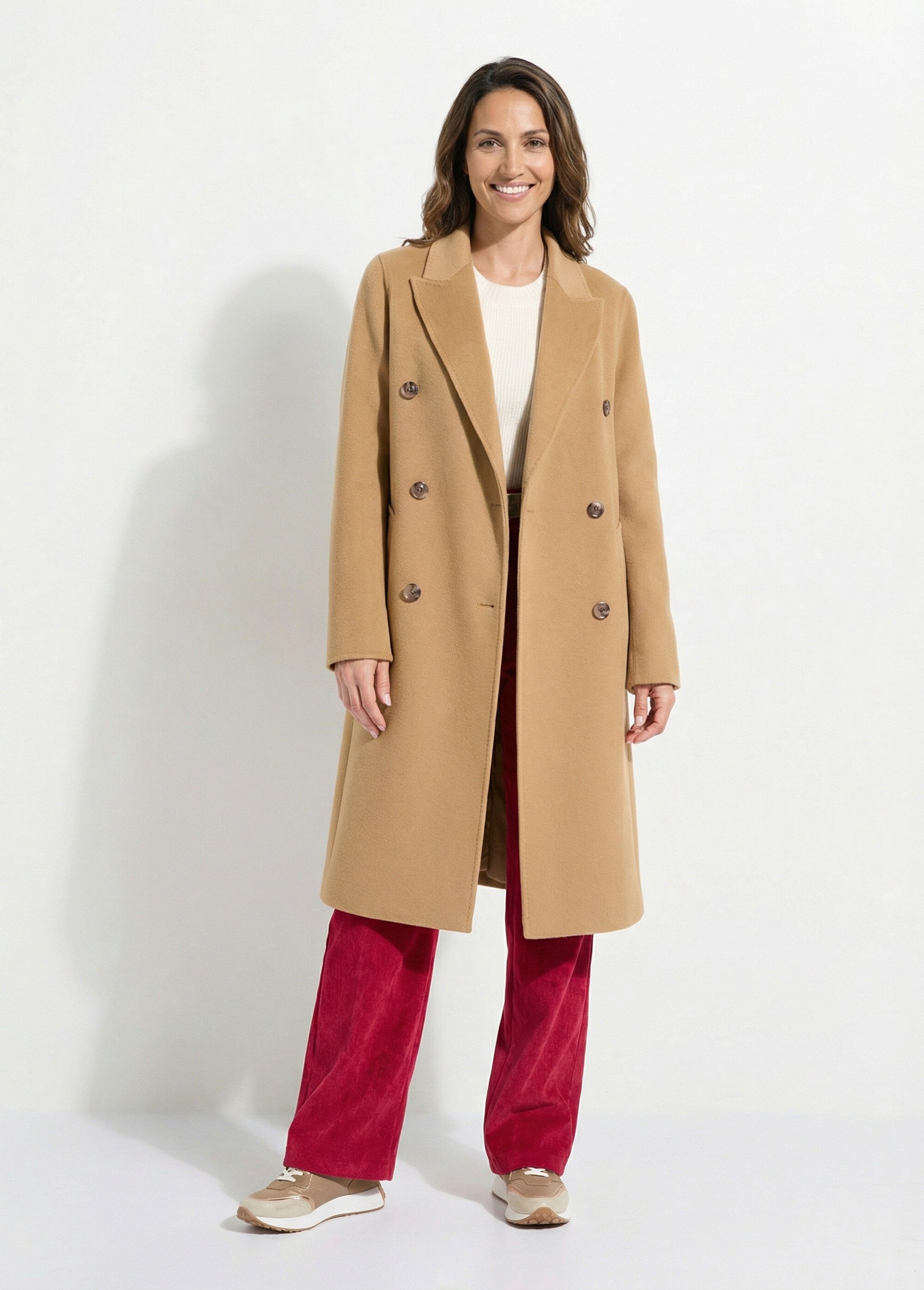 Manteau long drap de laine col tailleur Femme Marron TIAGO FA1