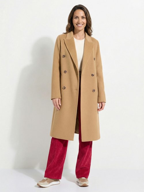 Manteau long drap de laine col tailleur Femme Marron TIAGO FA1