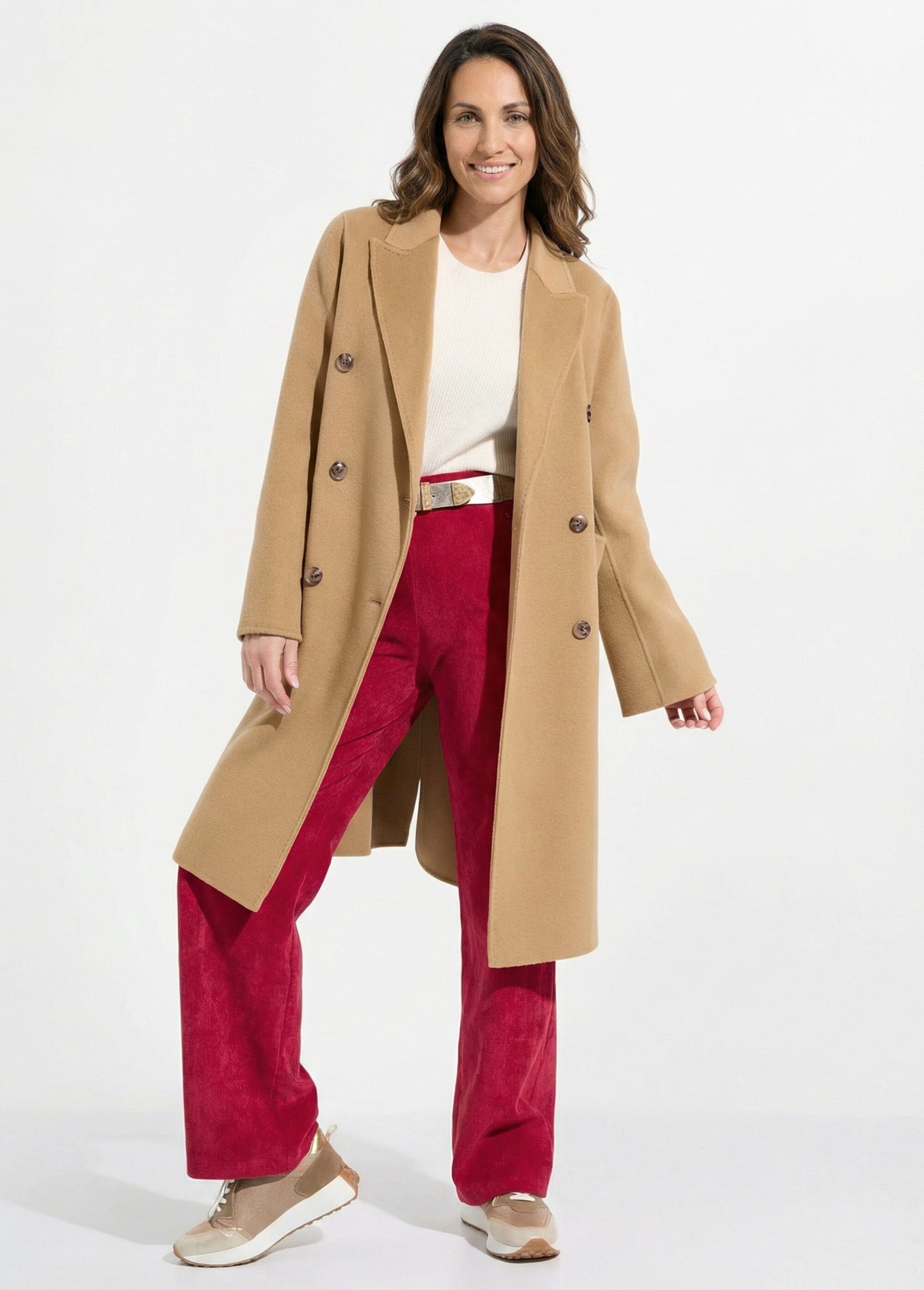 Manteau long drap de laine col tailleur Femme Marron TIAGO MV1