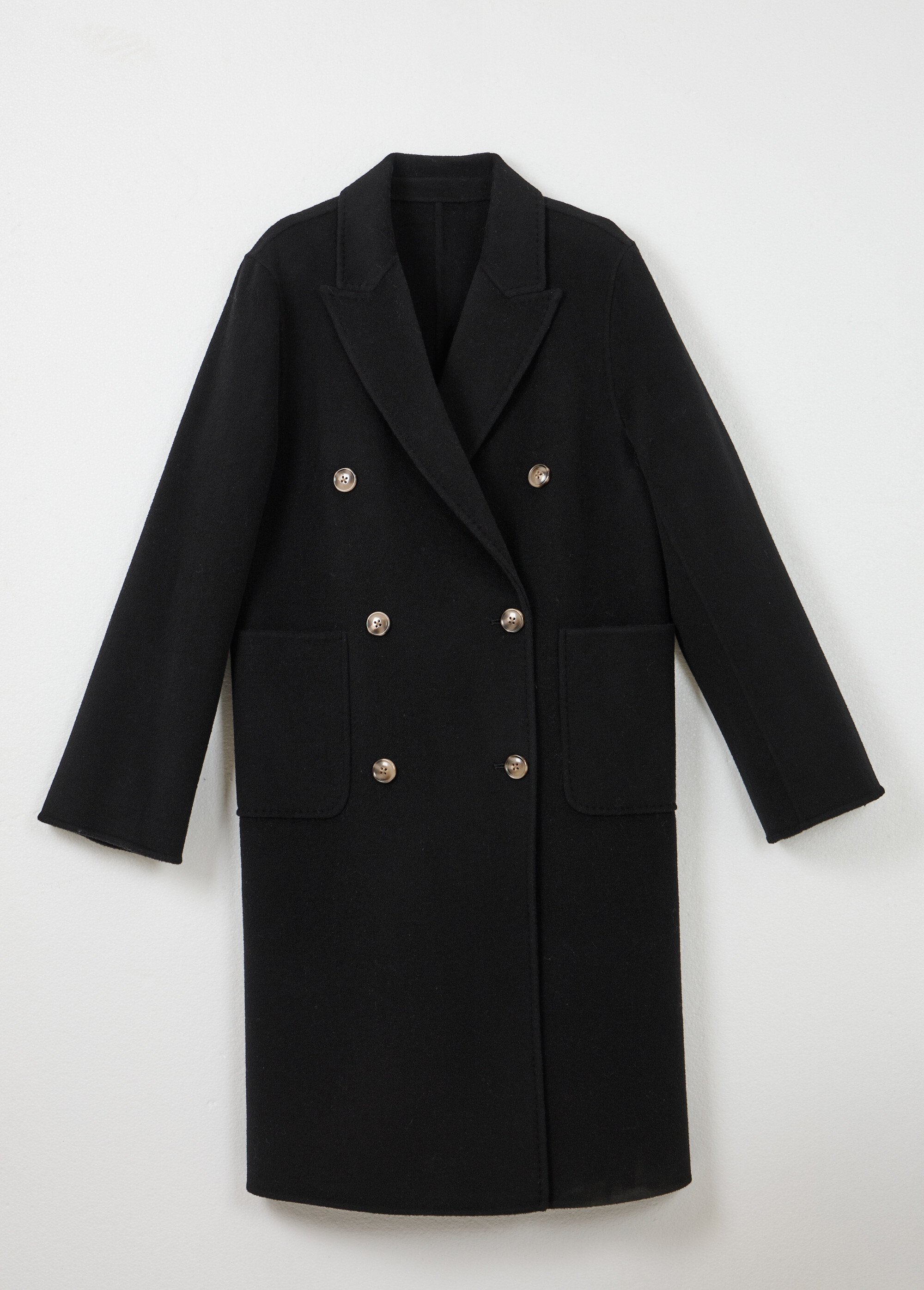 Manteau long drap de laine col tailleur Femme Noir TIAGO AP1