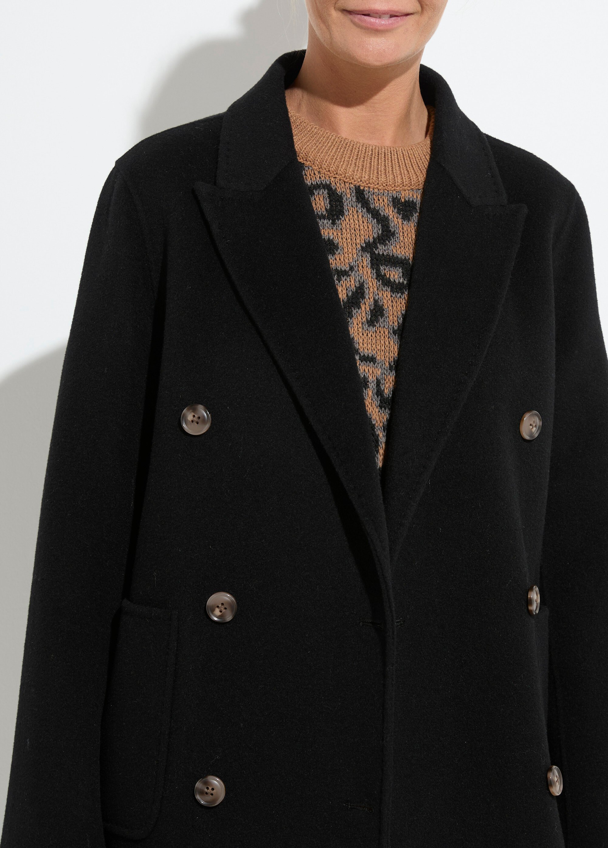 Manteau long drap de laine col tailleur Femme Noir TIAGO DE1