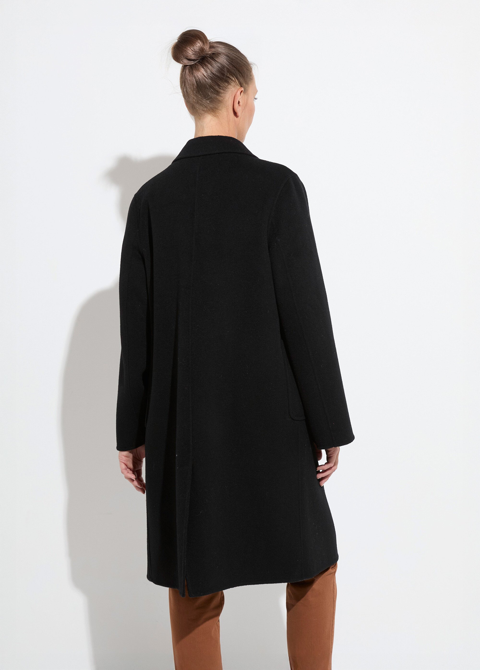 Manteau long drap de laine col tailleur Femme Noir TIAGO DO1