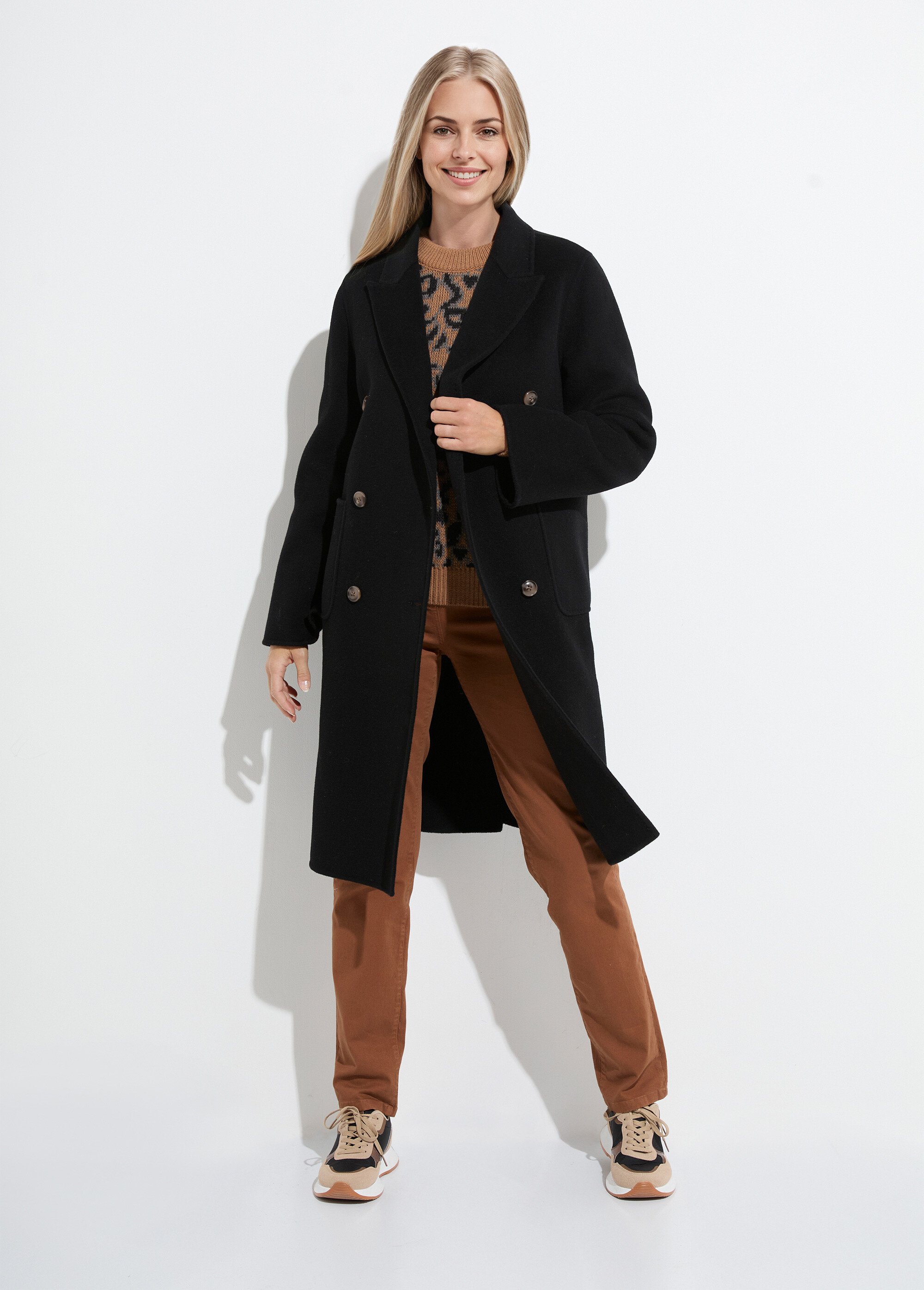 Manteau long drap de laine col tailleur Femme Noir TIAGO FA1