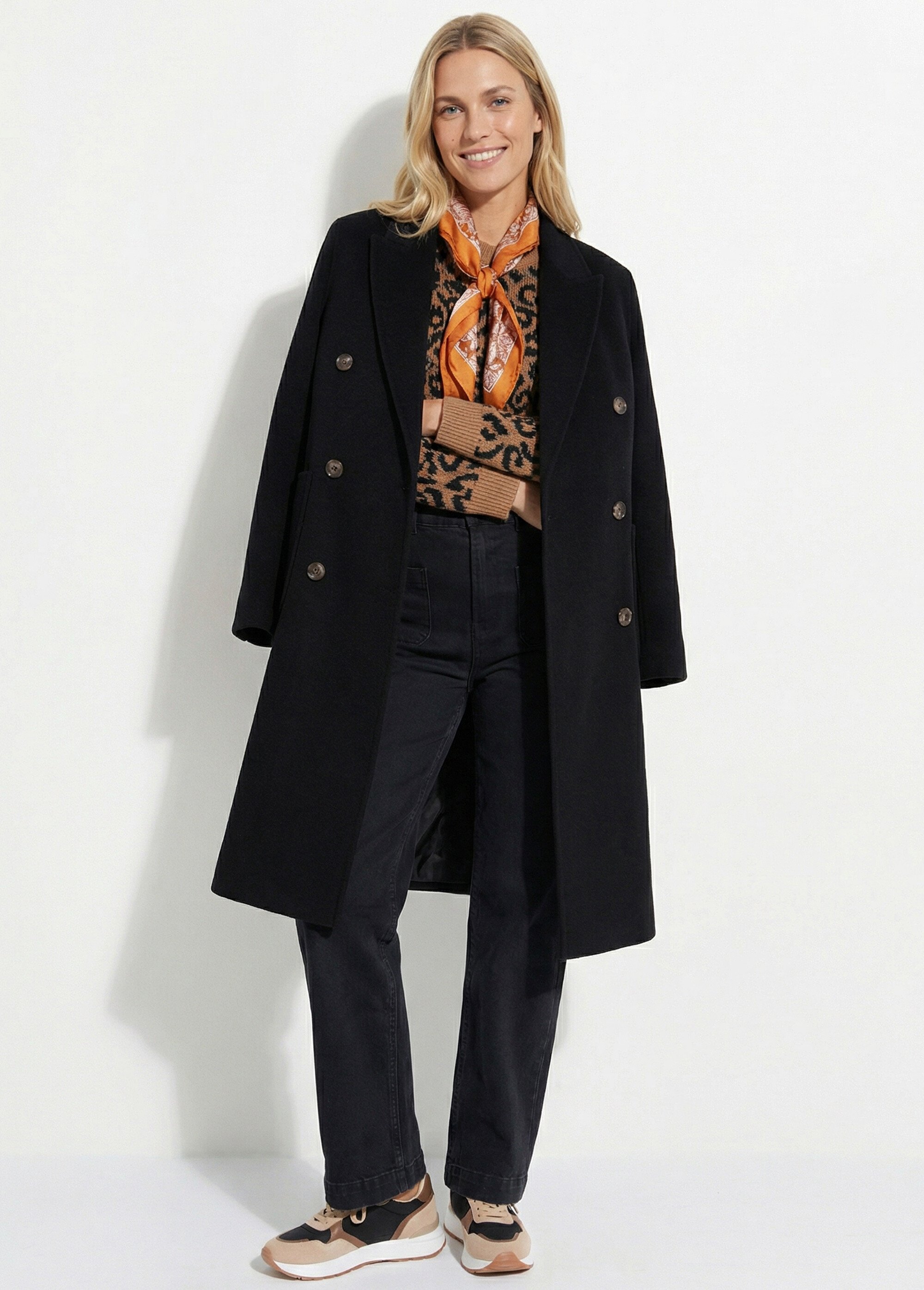 Manteau long drap de laine col tailleur Femme Noir TIAGO MV1