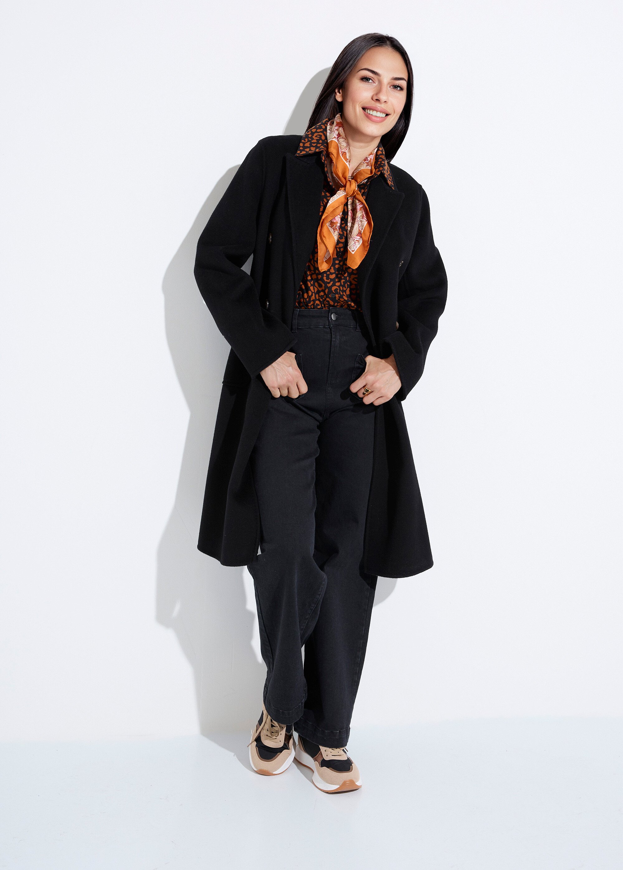 Manteau long drap de laine col tailleur Femme Noir TIAGO SI1