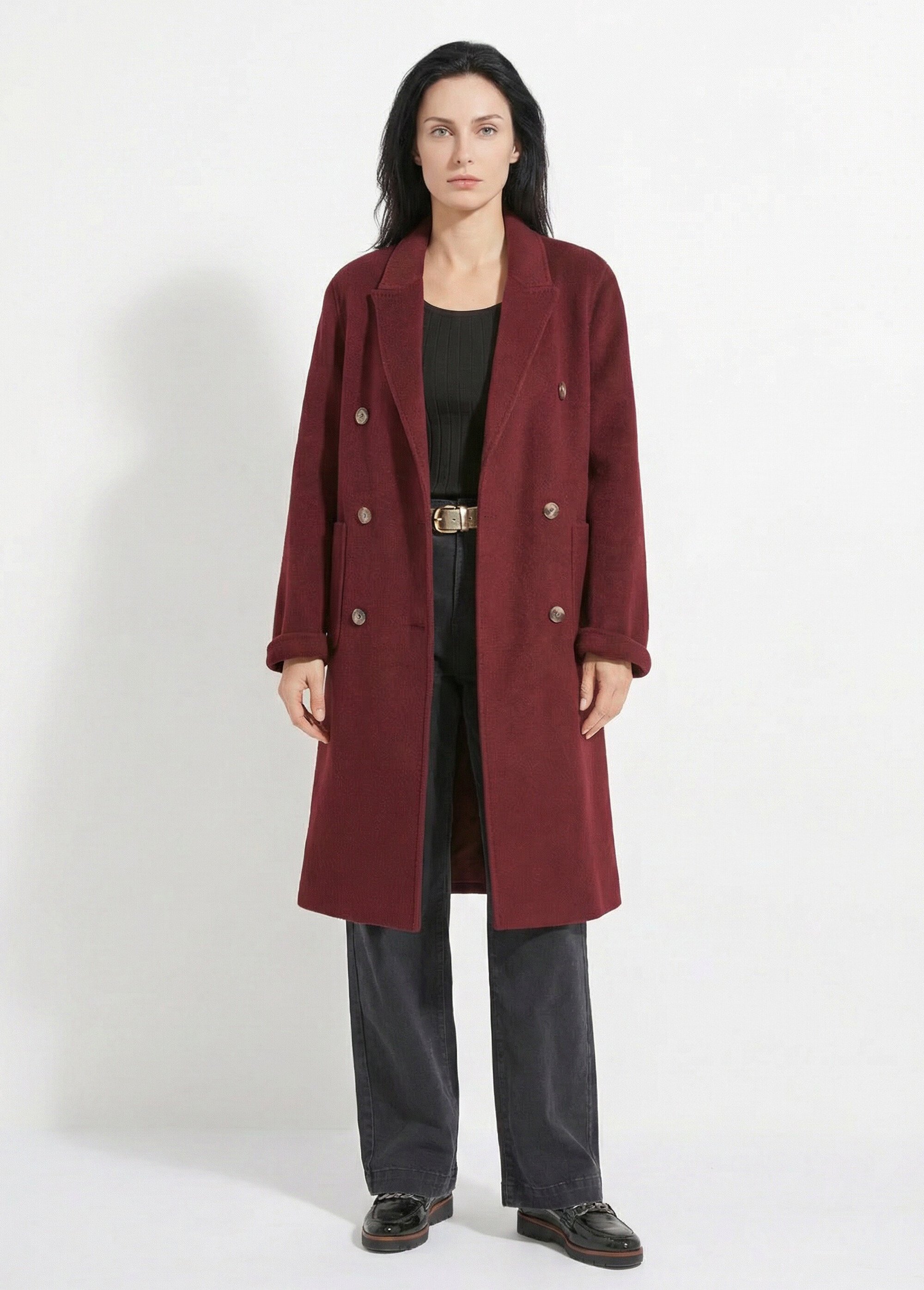 Manteau long drap de laine col tailleur Femme Violet TIAGO FA1