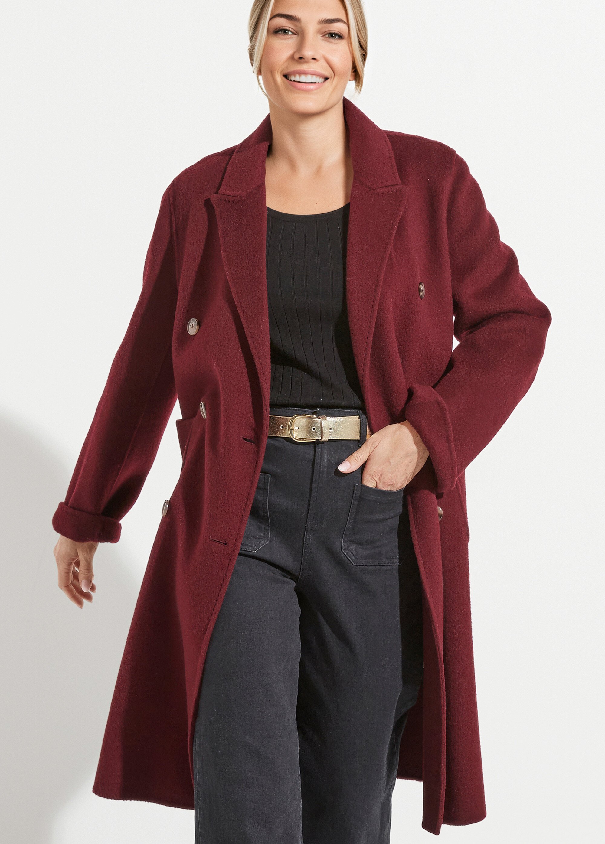 Manteau long drap de laine col tailleur Femme Violet TIAGO MV1