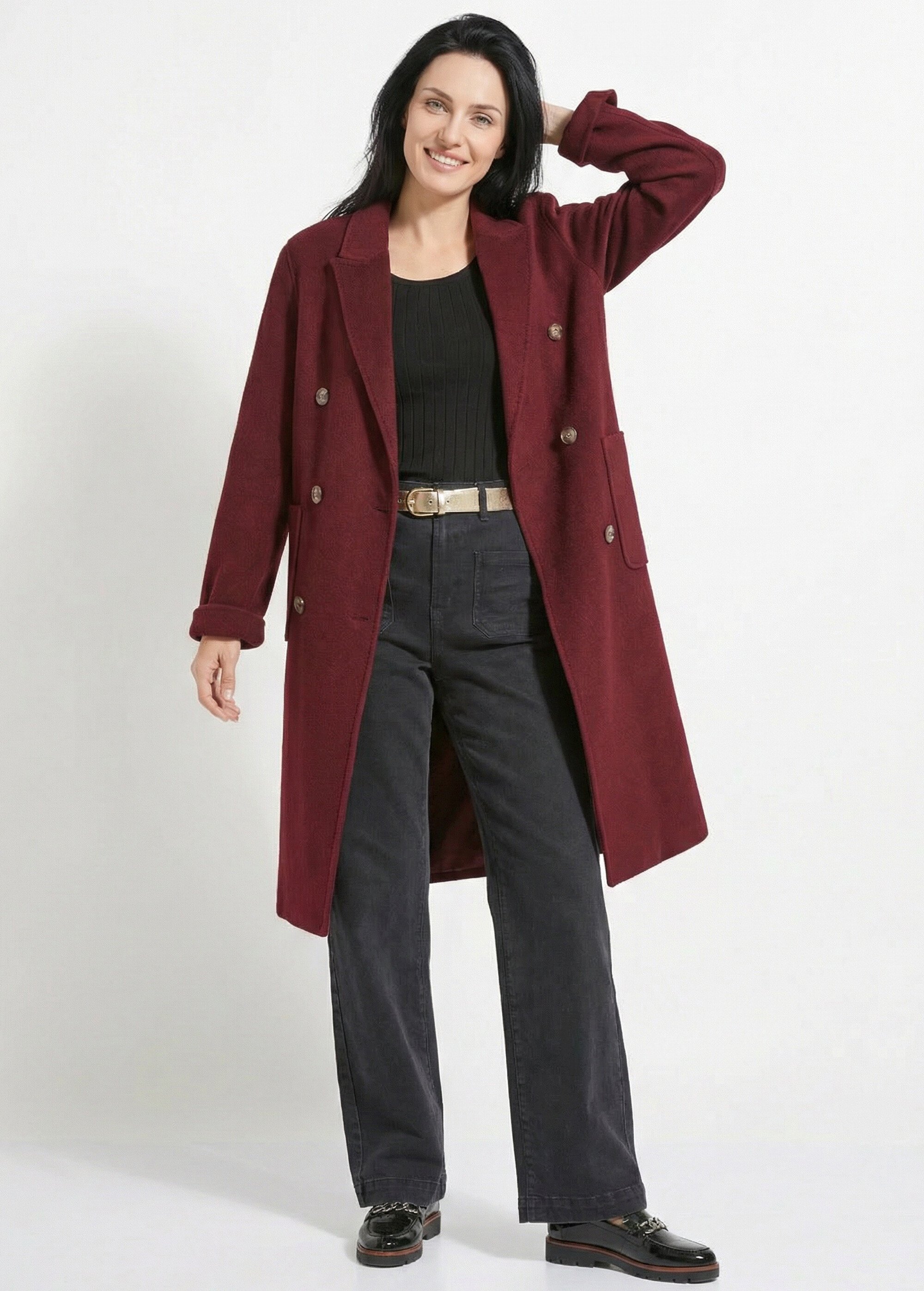 Manteau long drap de laine col tailleur