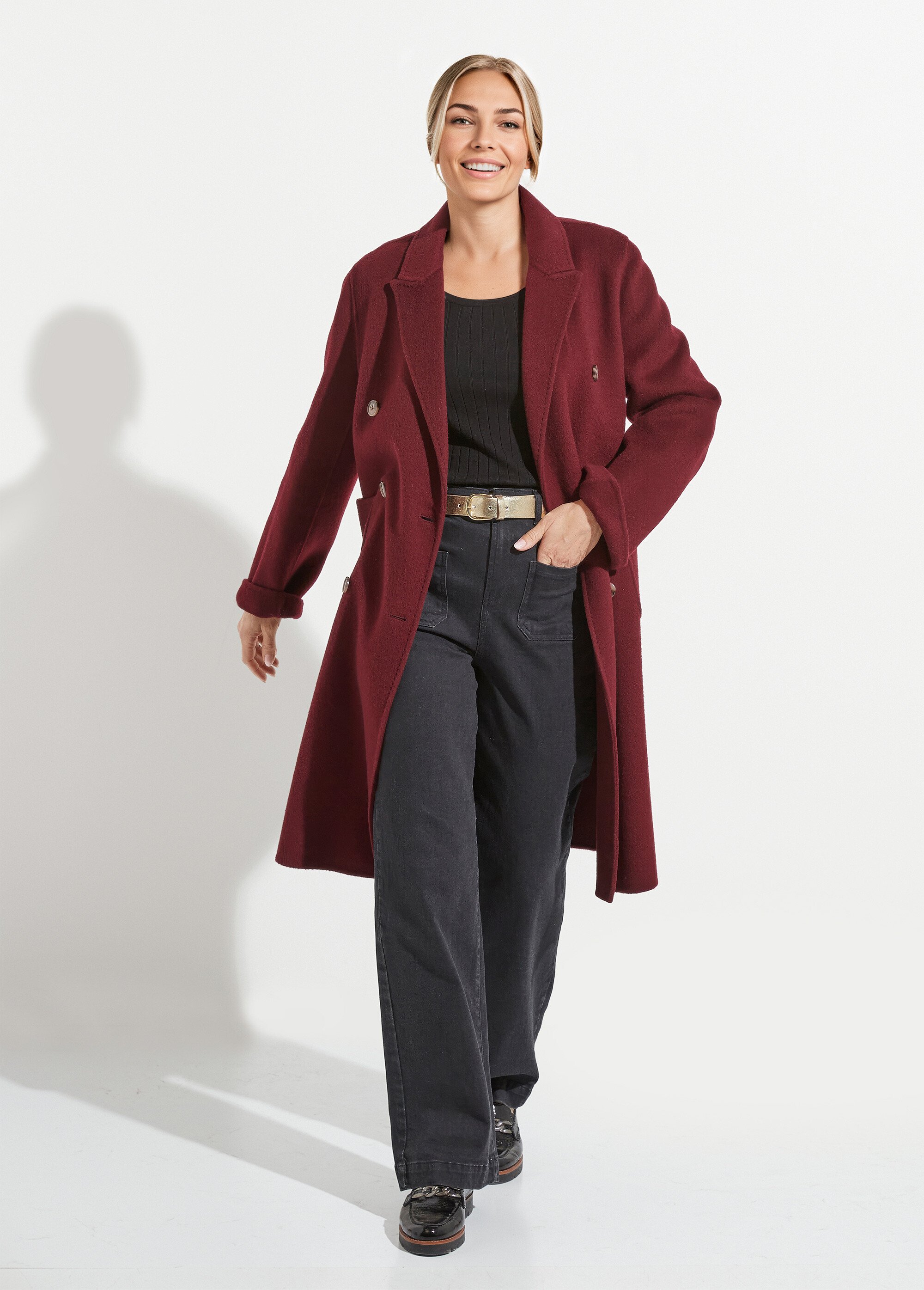 Manteau long drap de laine col tailleur Femme Violet TIAGO SI1